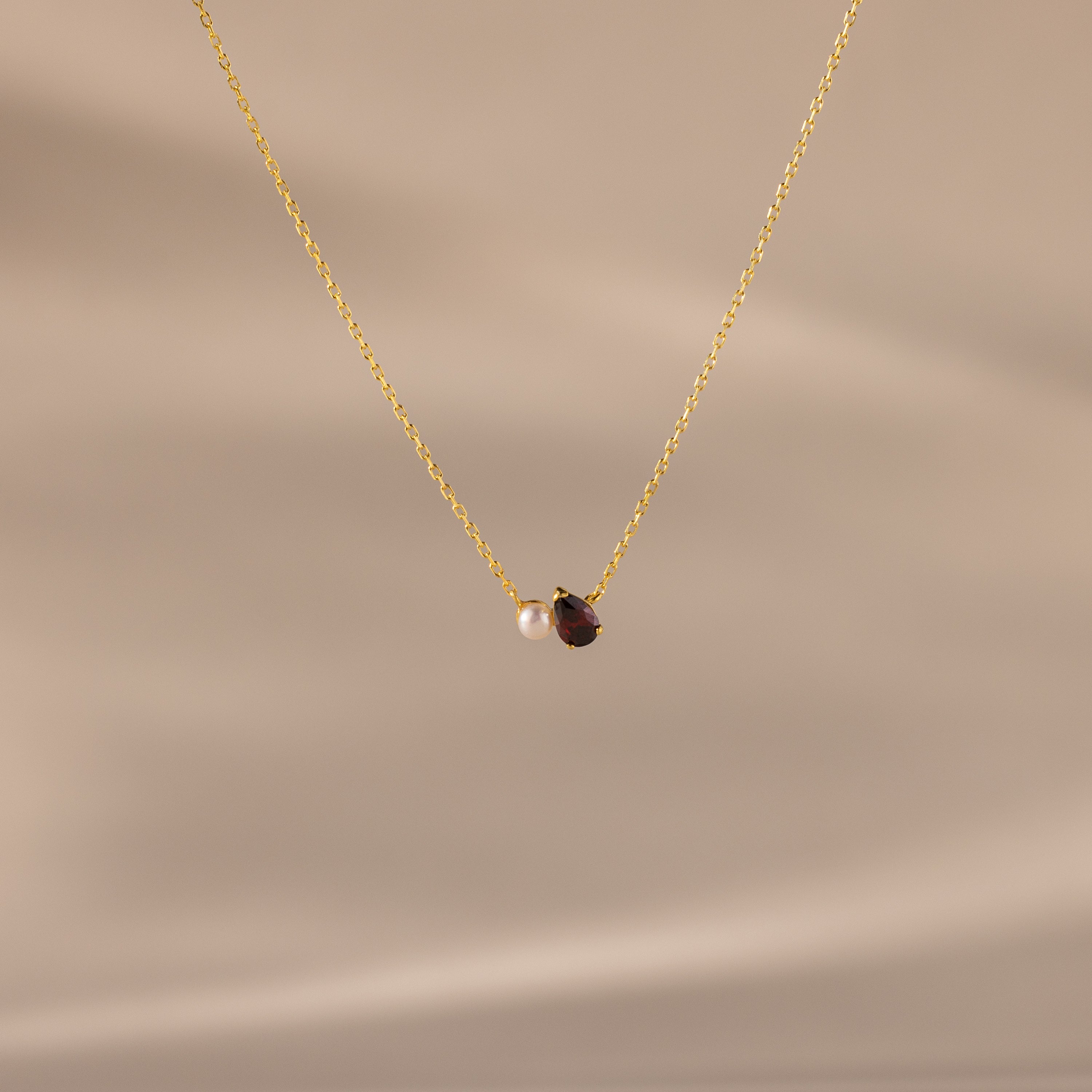 Teardrop Birthstone & Pearl Necklace
