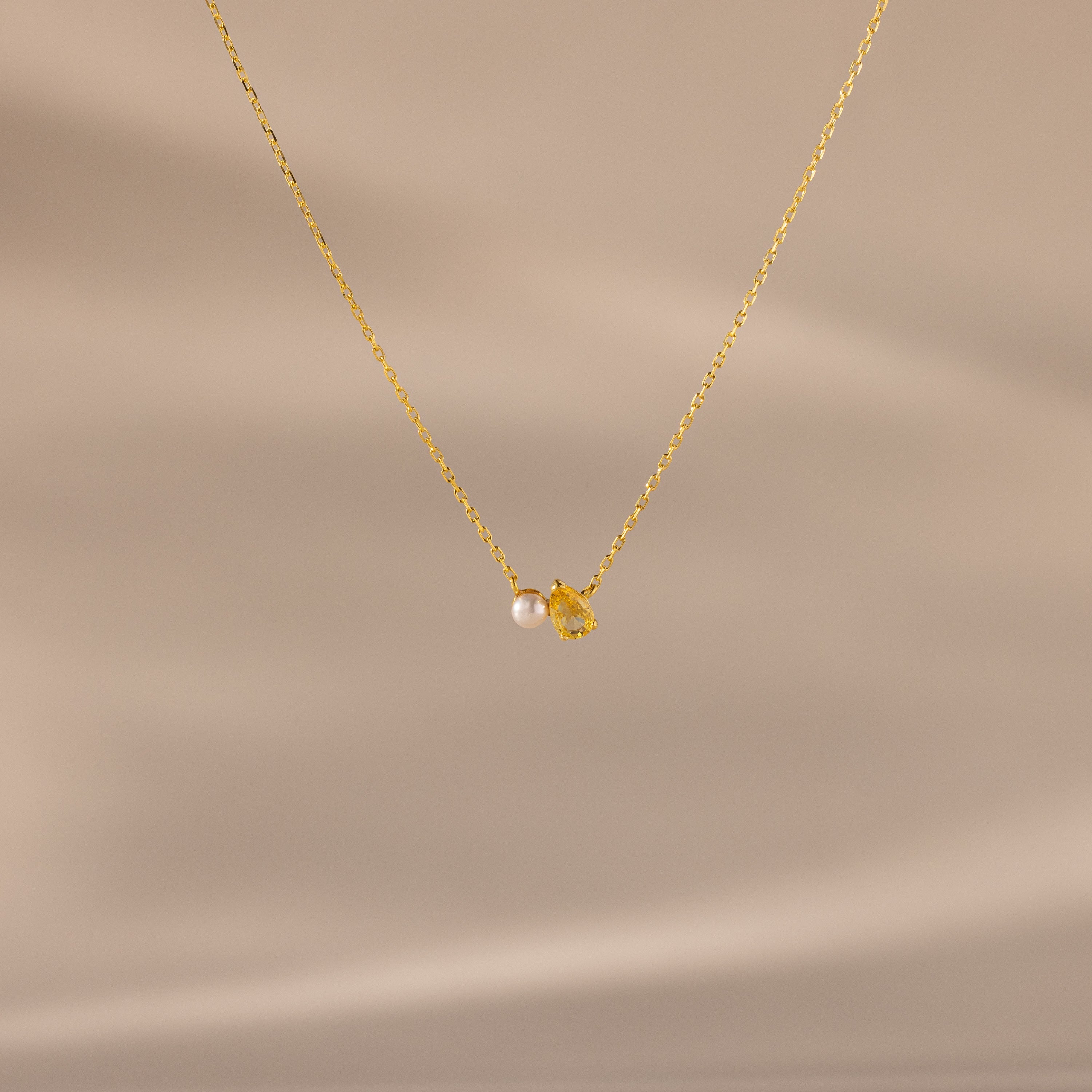 Teardrop Birthstone & Pearl Necklace
