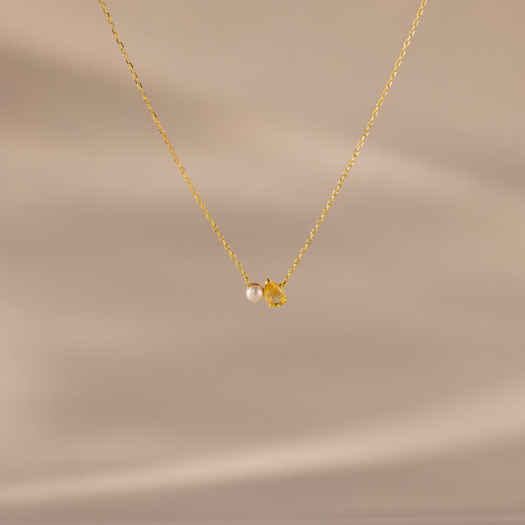 Teardrop Birthstone & Pearl Necklace
