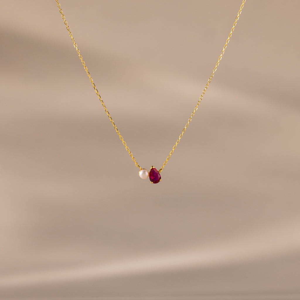 Teardrop Birthstone & Pearl Necklace