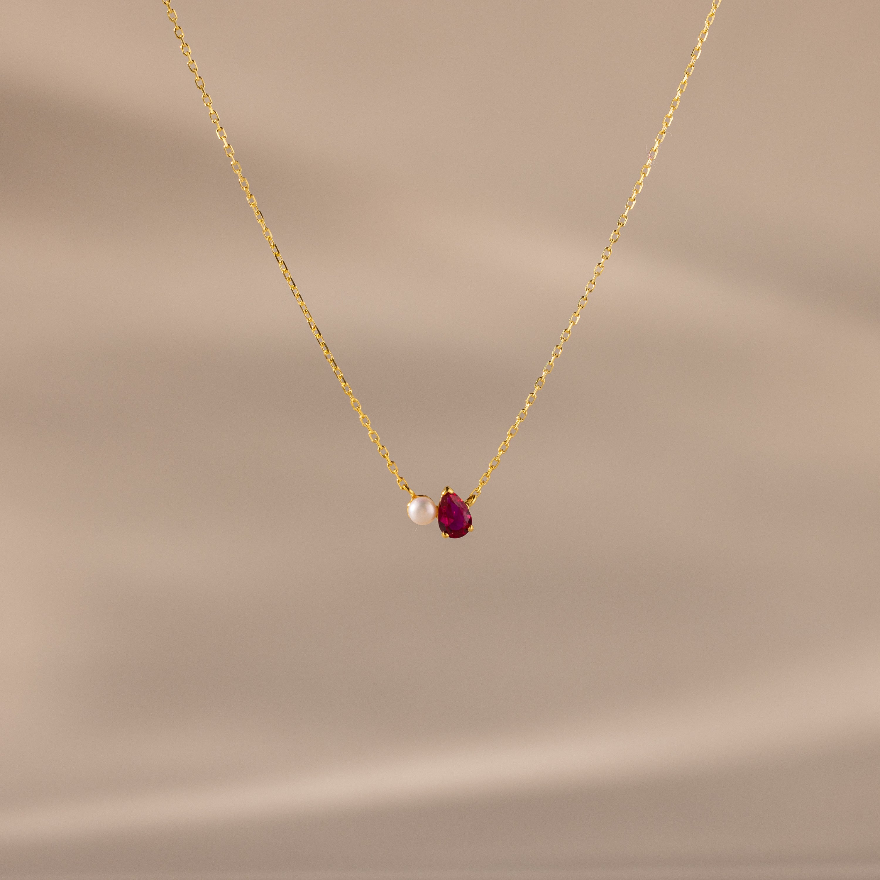 Teardrop Birthstone & Pearl Necklace