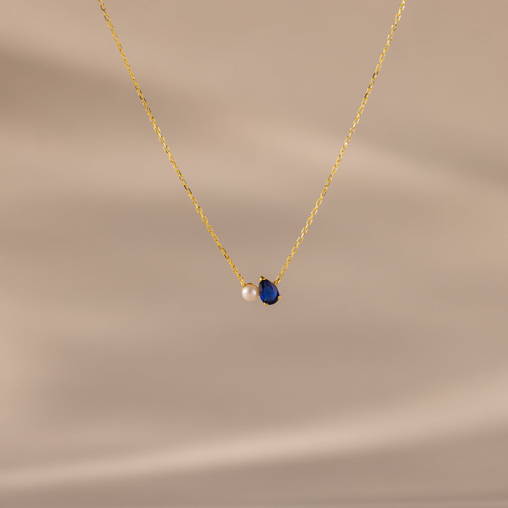 Teardrop Birthstone & Pearl Necklace