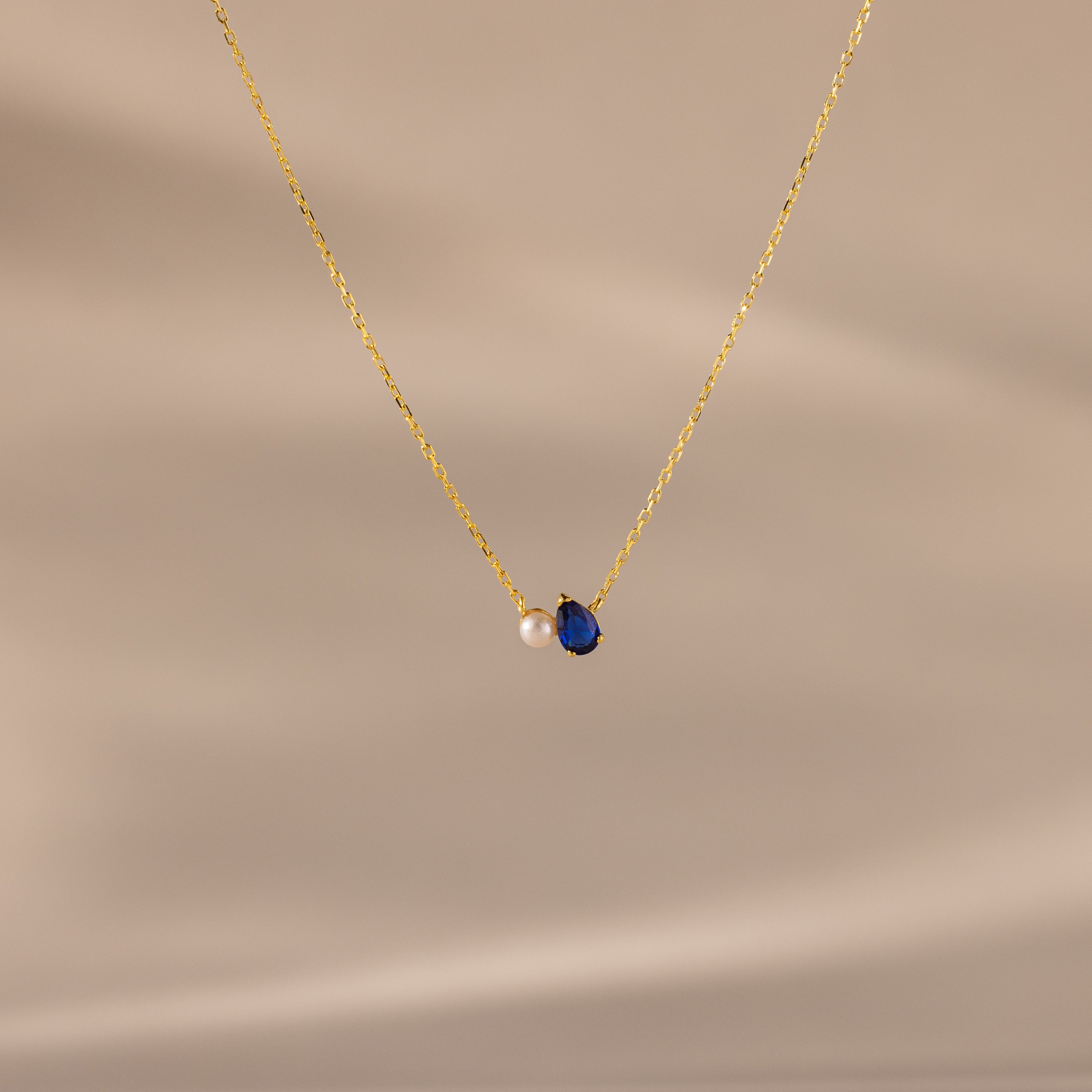 Teardrop Birthstone & Pearl Necklace