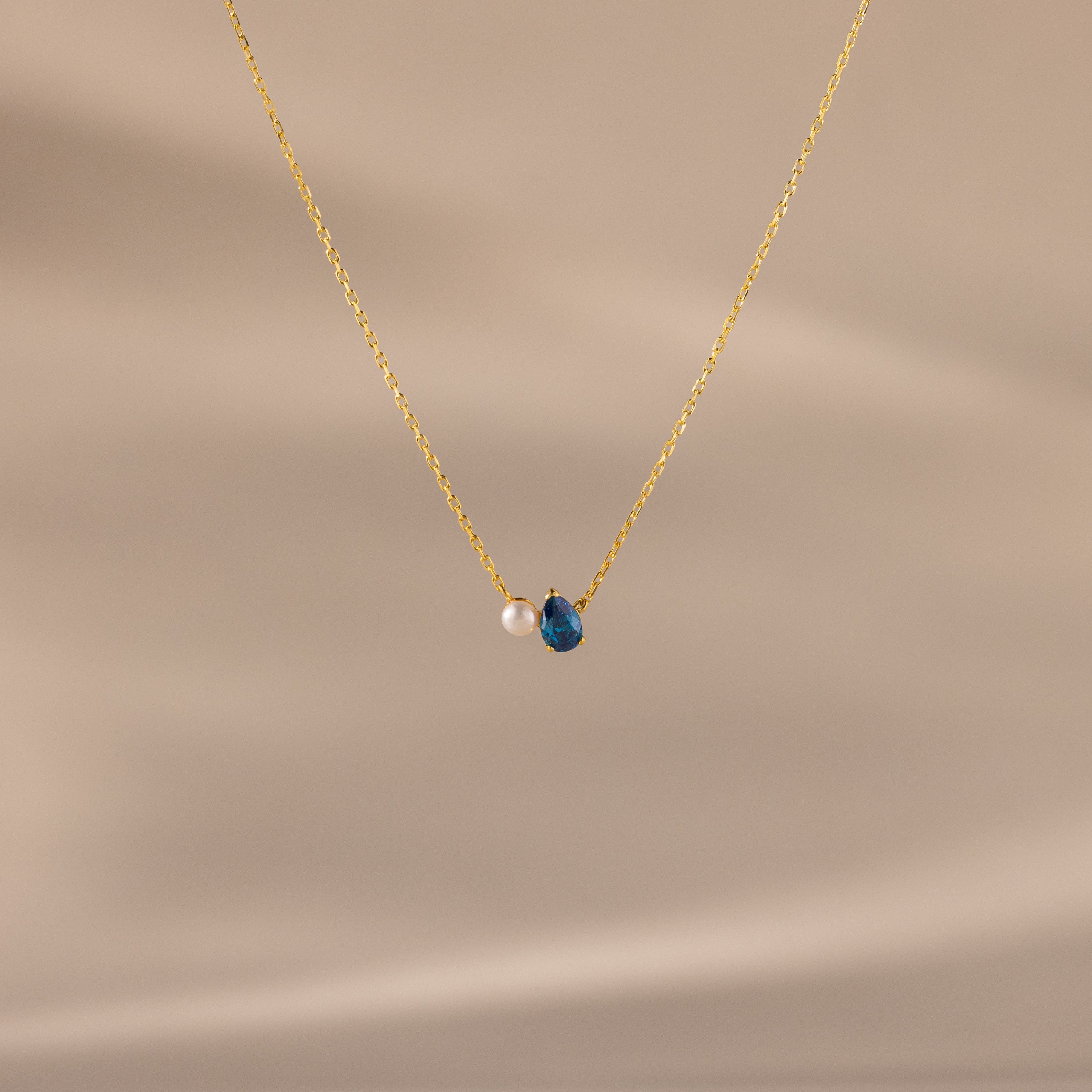 Teardrop Birthstone & Pearl Necklace