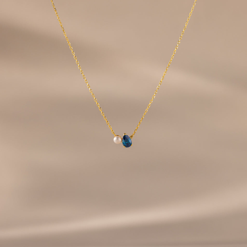 Teardrop Birthstone & Pearl Necklace