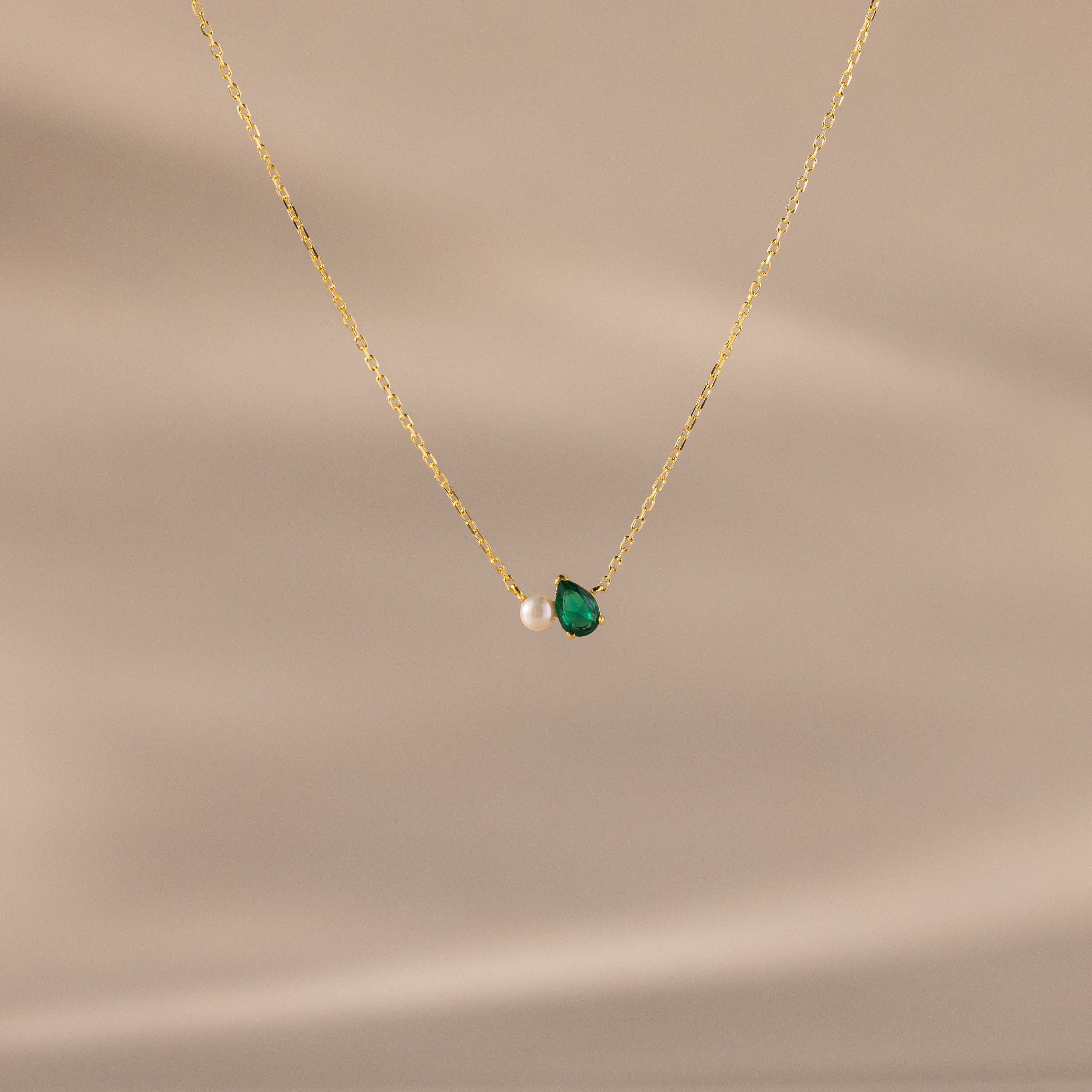 Teardrop Birthstone & Pearl Necklace