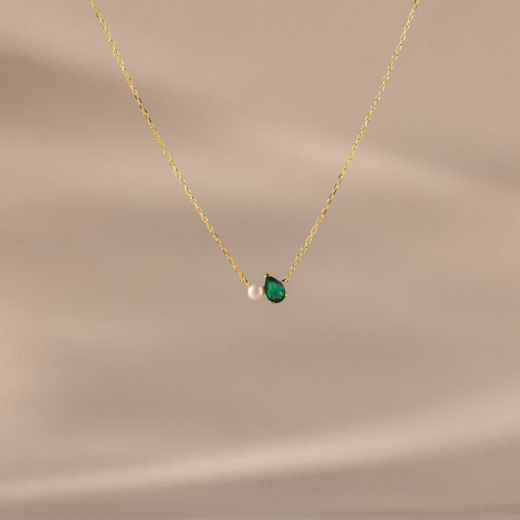Teardrop Birthstone & Pearl Necklace