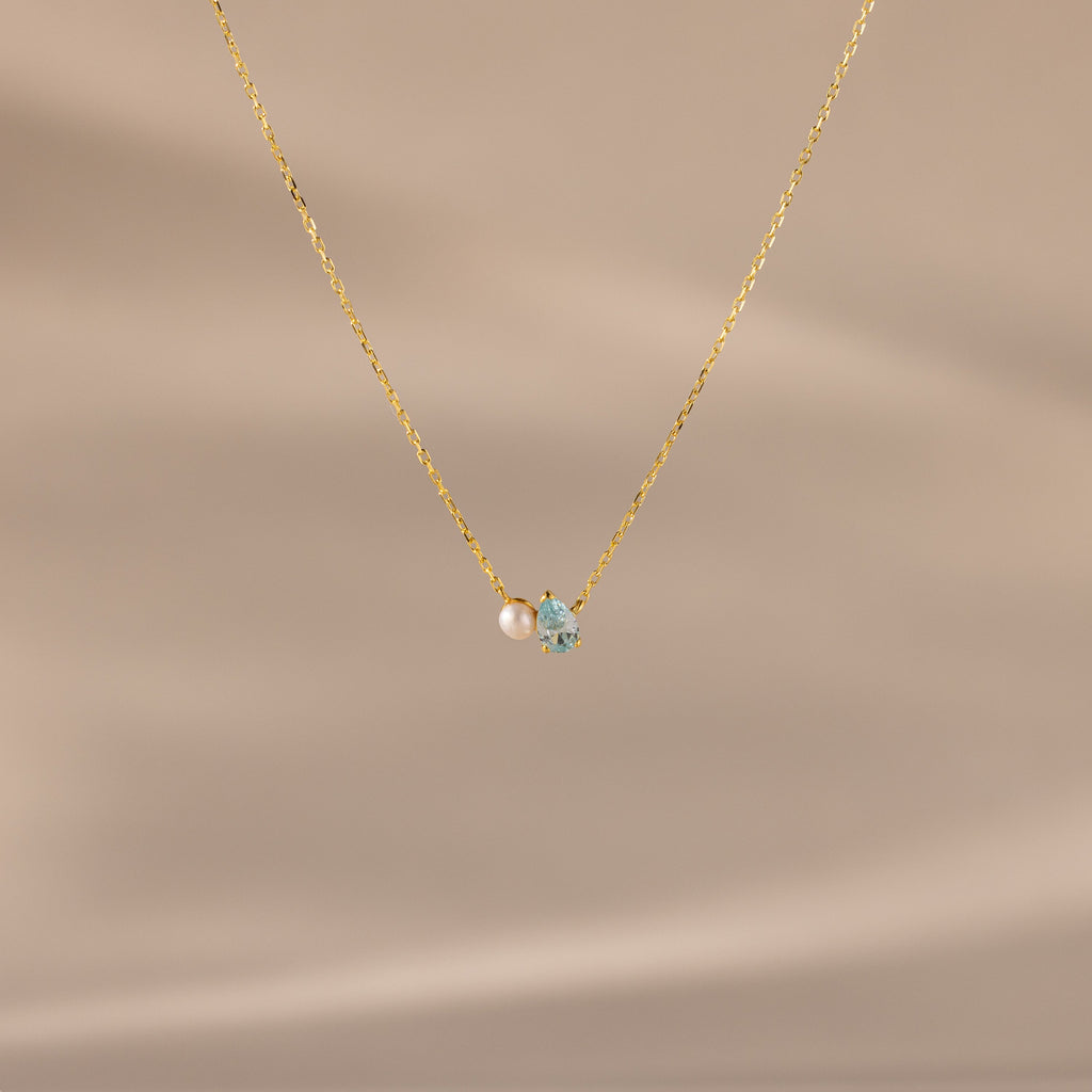 Teardrop Birthstone & Pearl Necklace