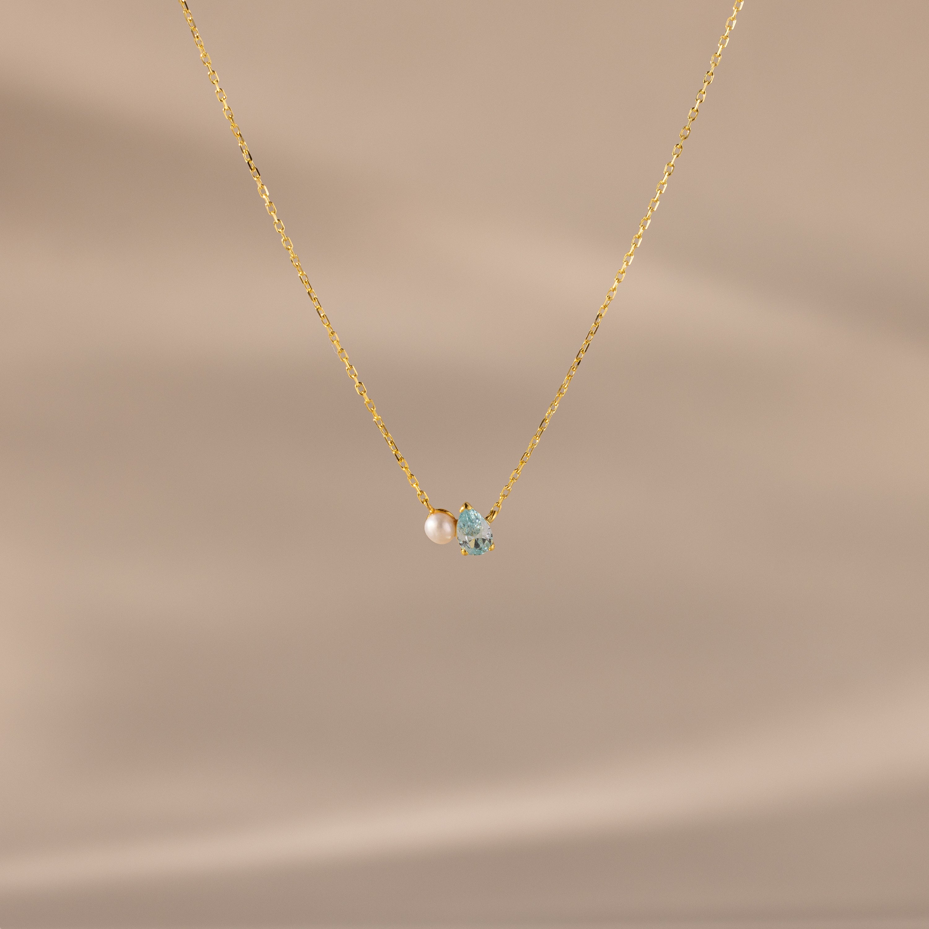 Teardrop Birthstone & Pearl Necklace