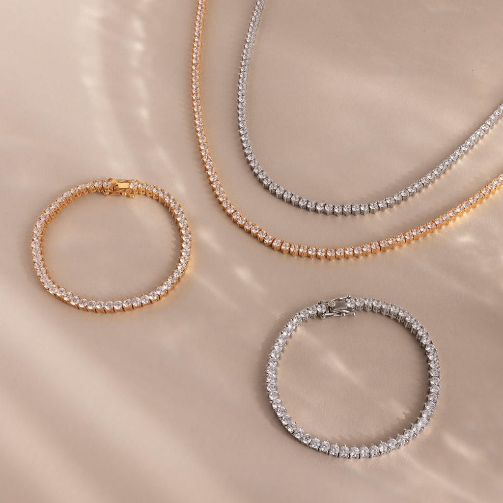 3-Prong Diamond Tennis Necklace & Bracelet Set