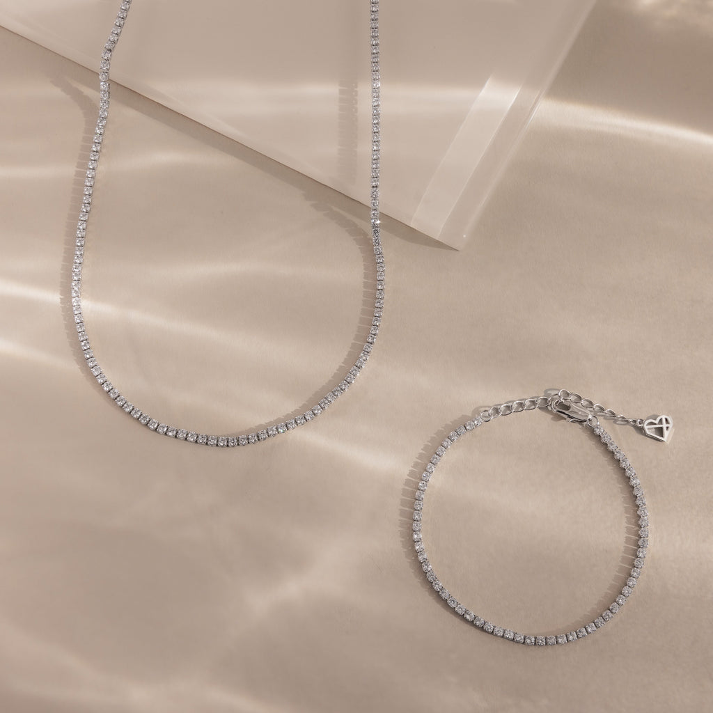 Dainty Diamond Tennis Necklace & Bracelet Set