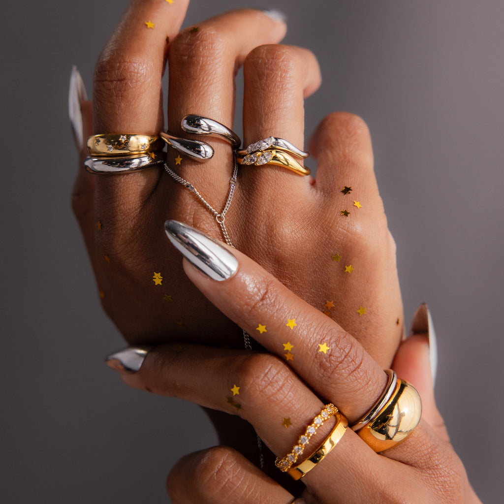 Mixed Metal Diamond Curve Ring Set