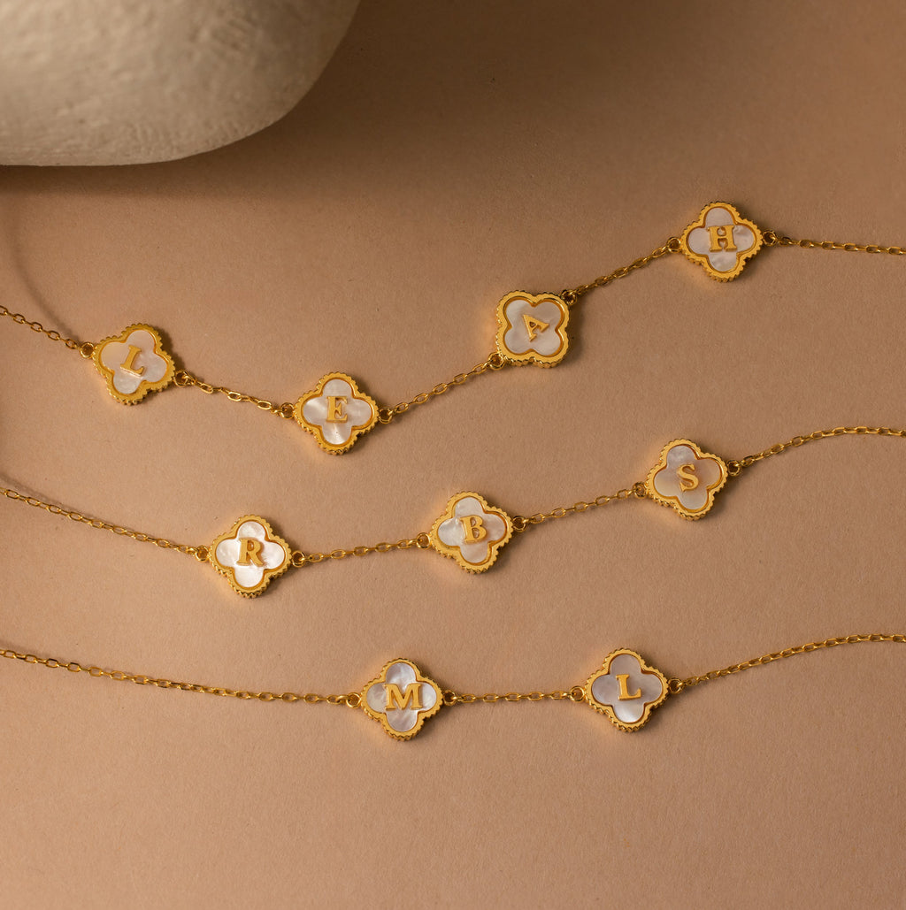 Pearl Clover Letter Necklace