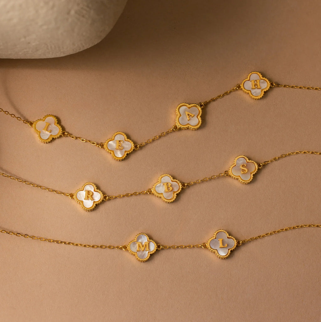 Gemstone Clover Letter Necklace