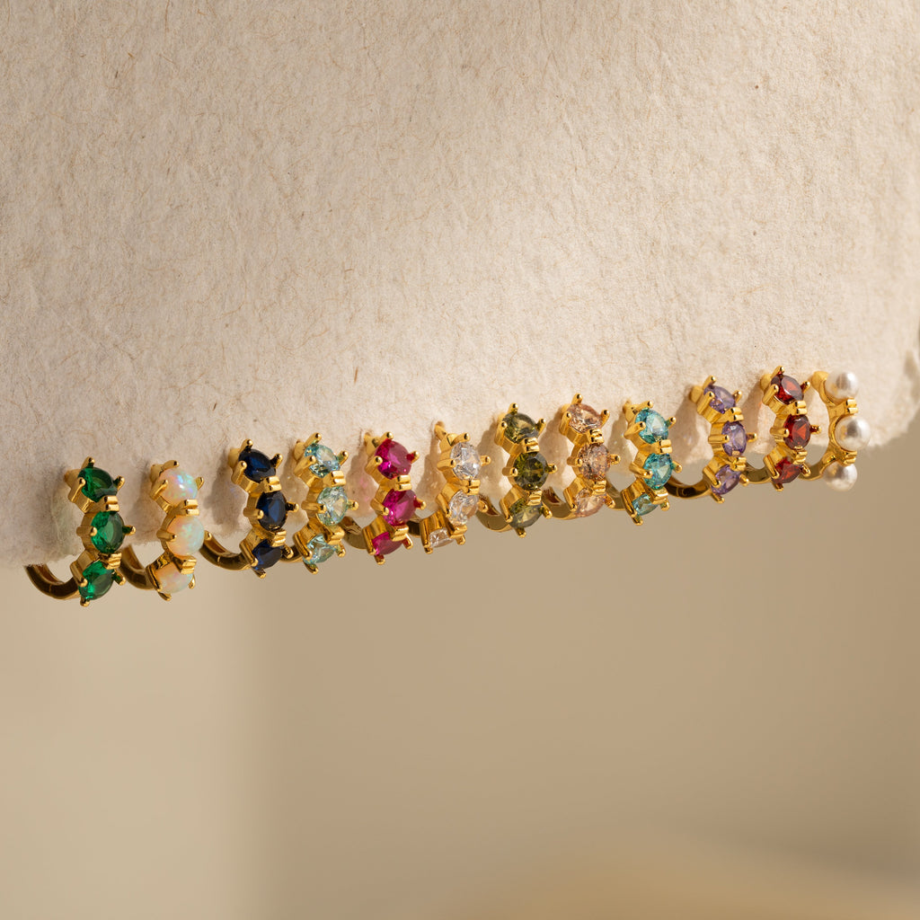 Triple Birthstone Huggies