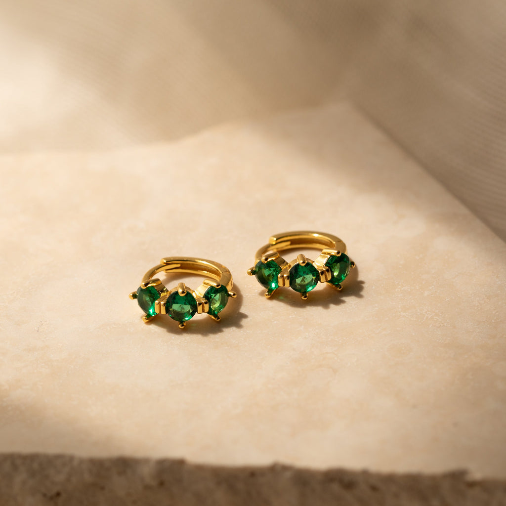 Triple Birthstone Huggies