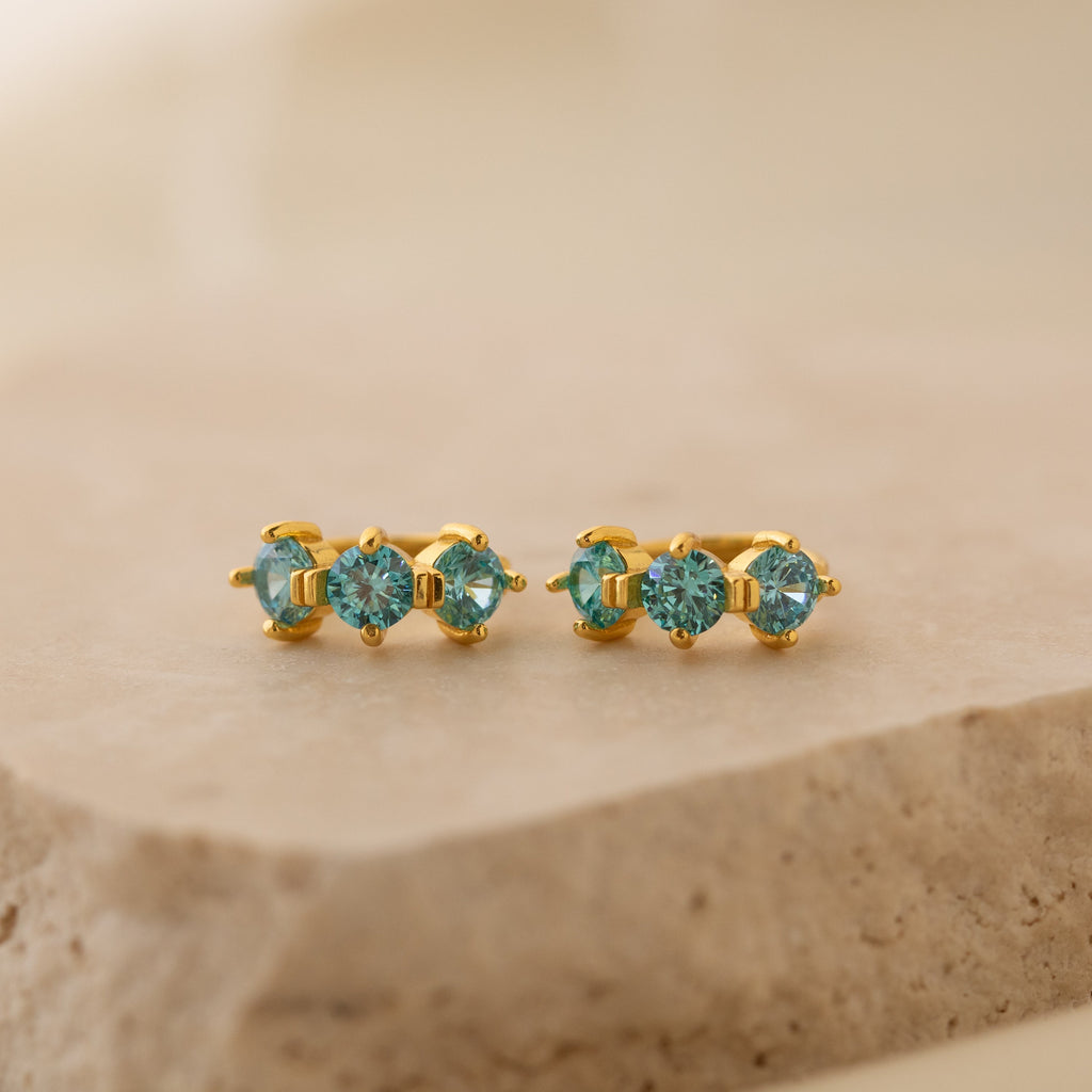 Triple Birthstone Huggies