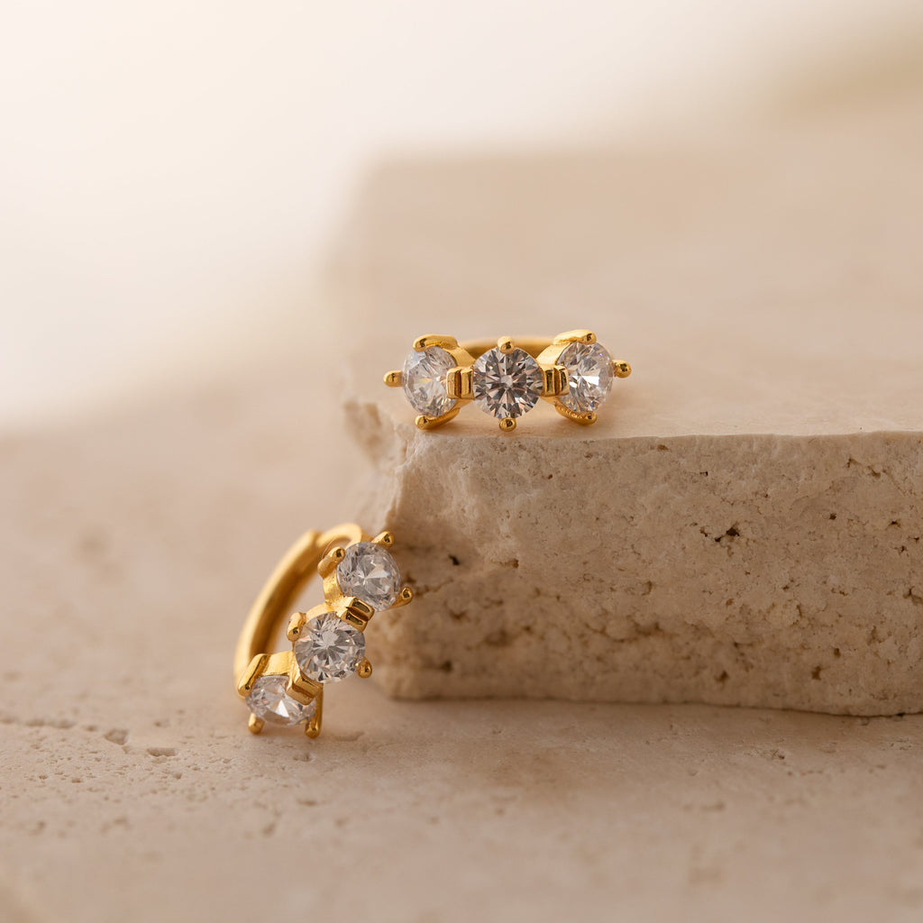 Triple Birthstone Huggies