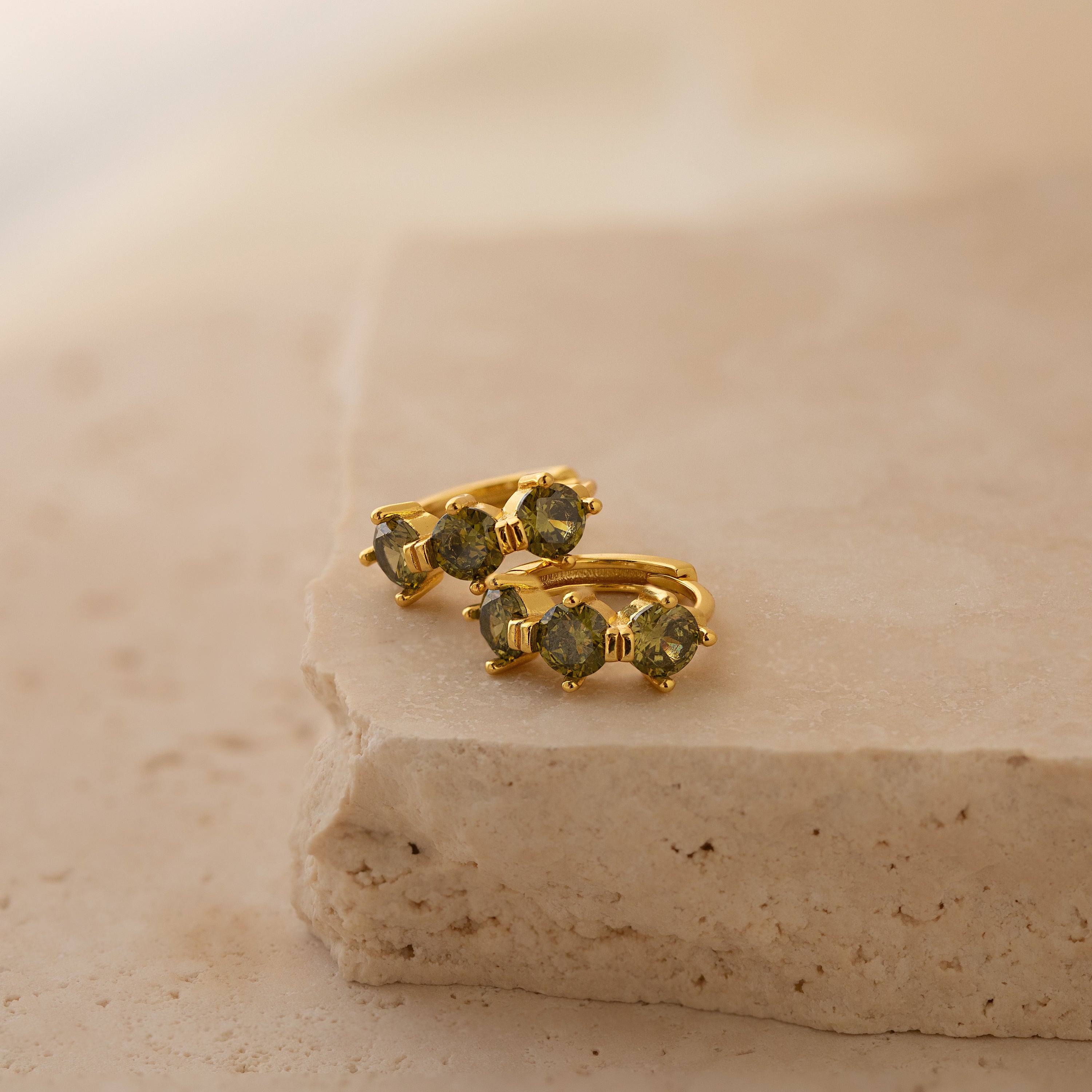 Triple Birthstone Huggies