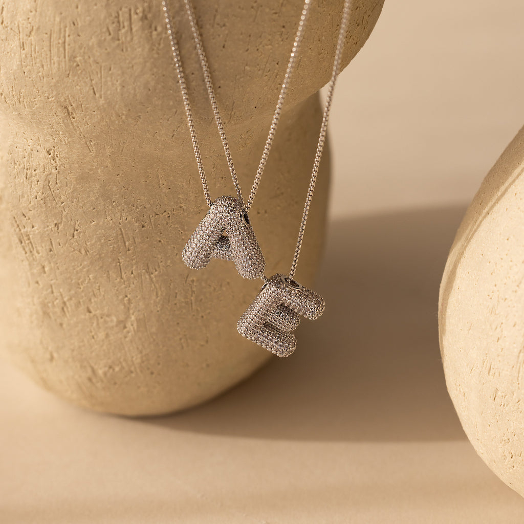 Pave Puff Letter Necklace