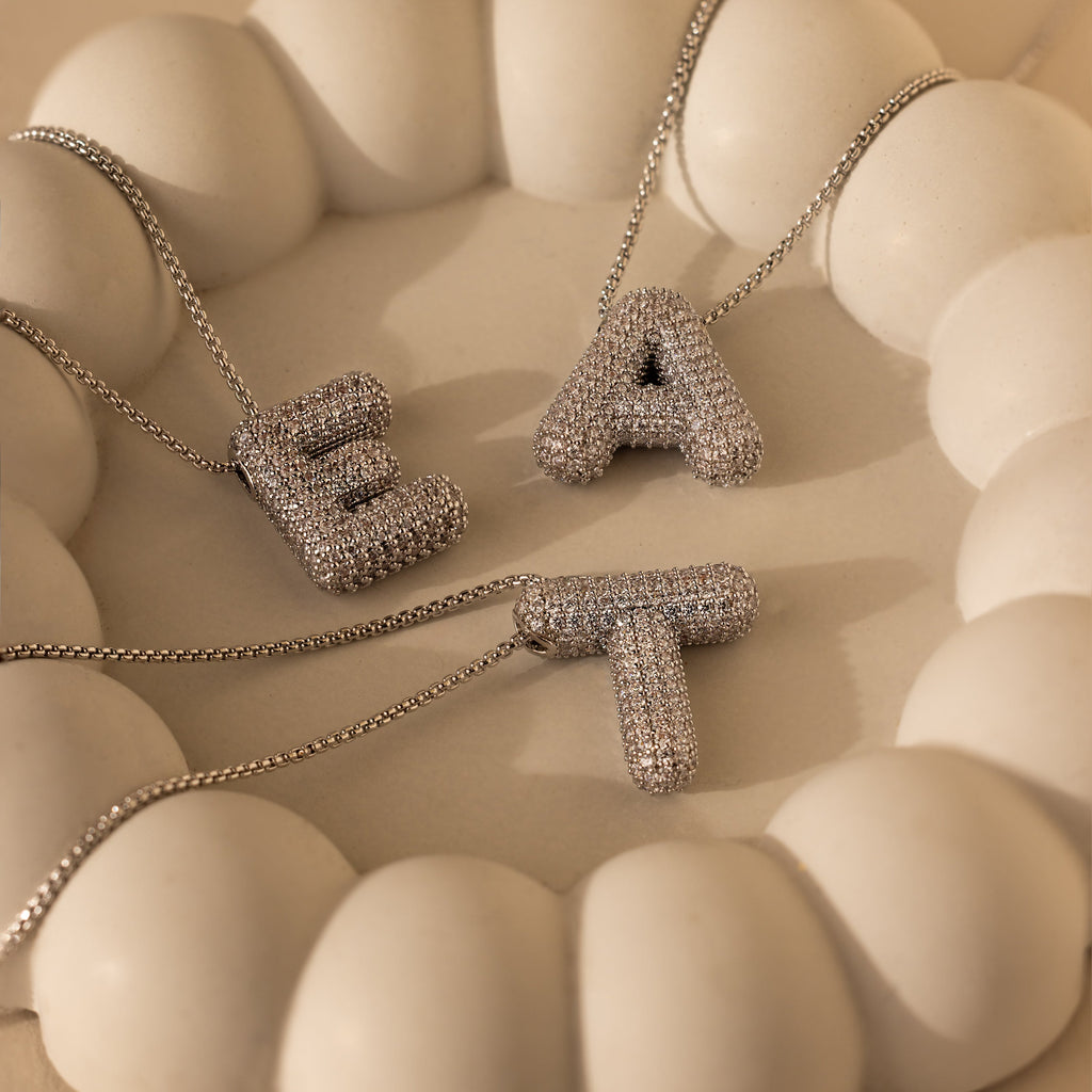 Pave Puff Letter Necklace