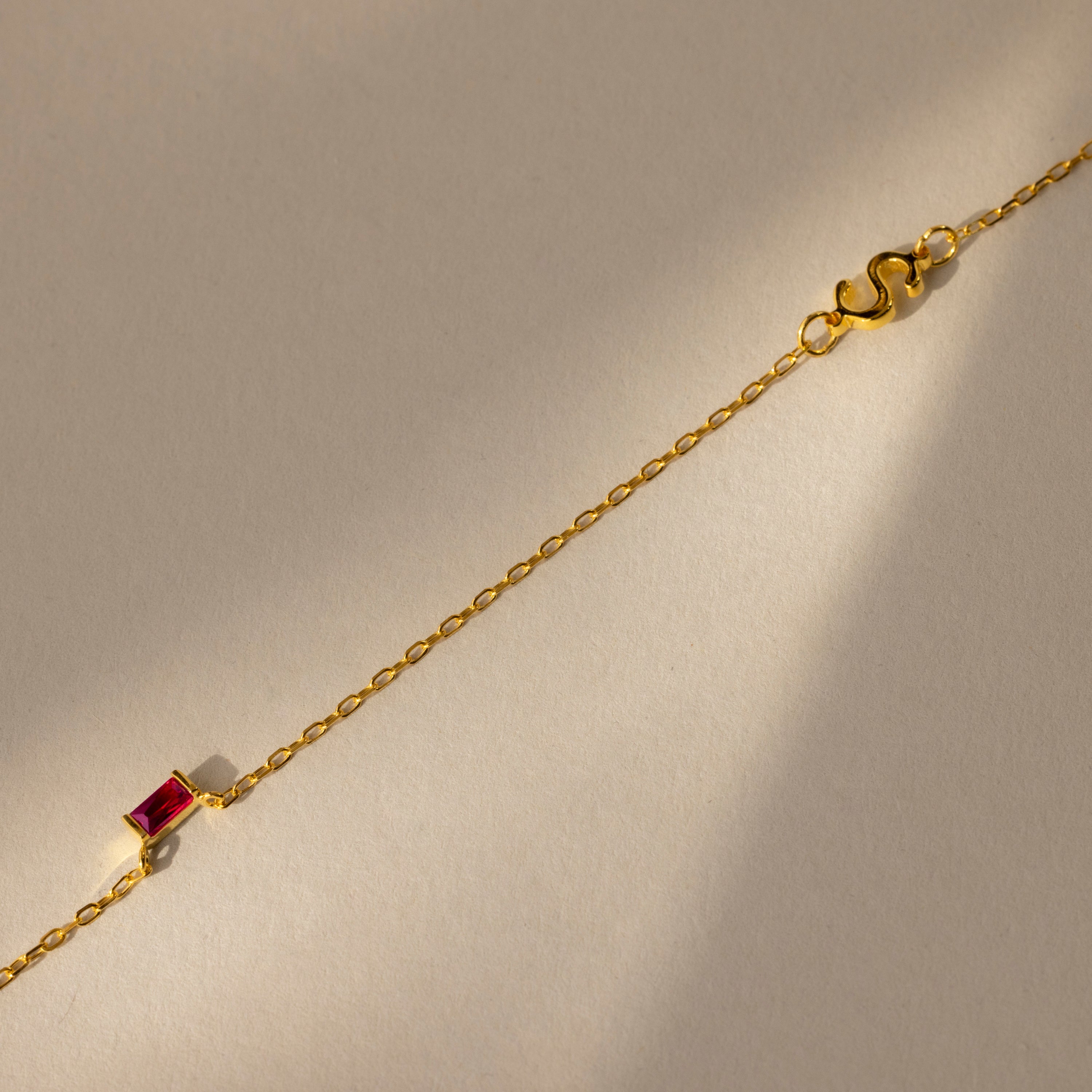 Initial Baguette Birthstone Necklace