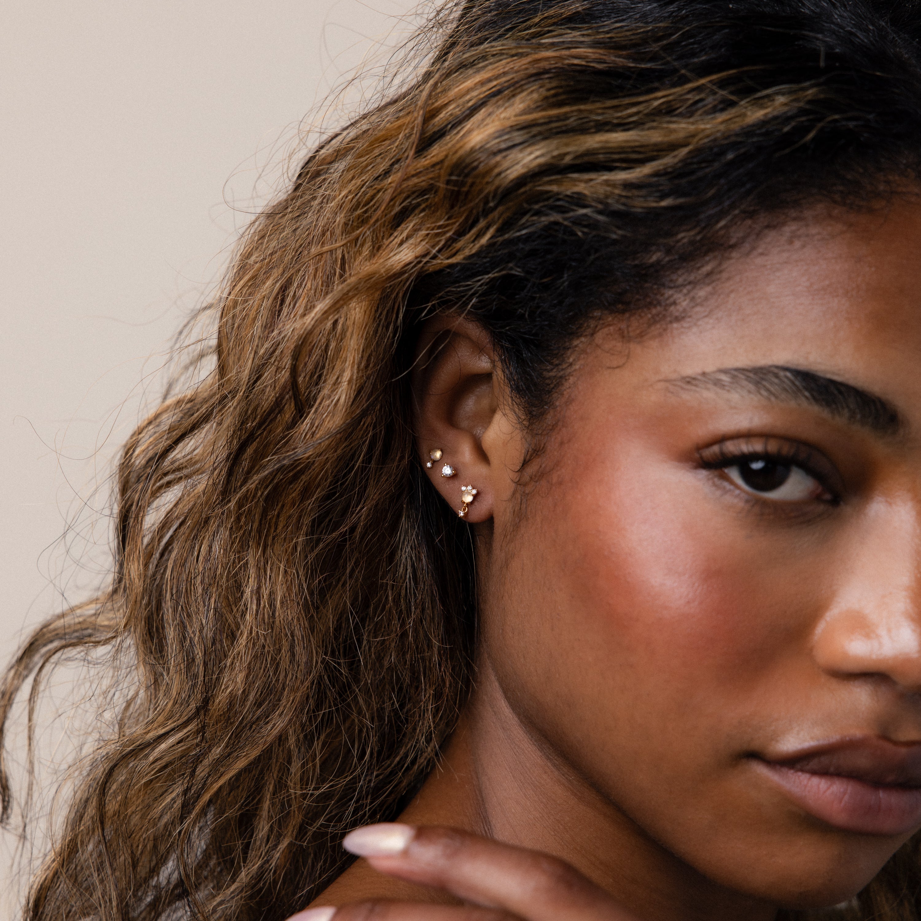 Halo Moonstone Drop Studs