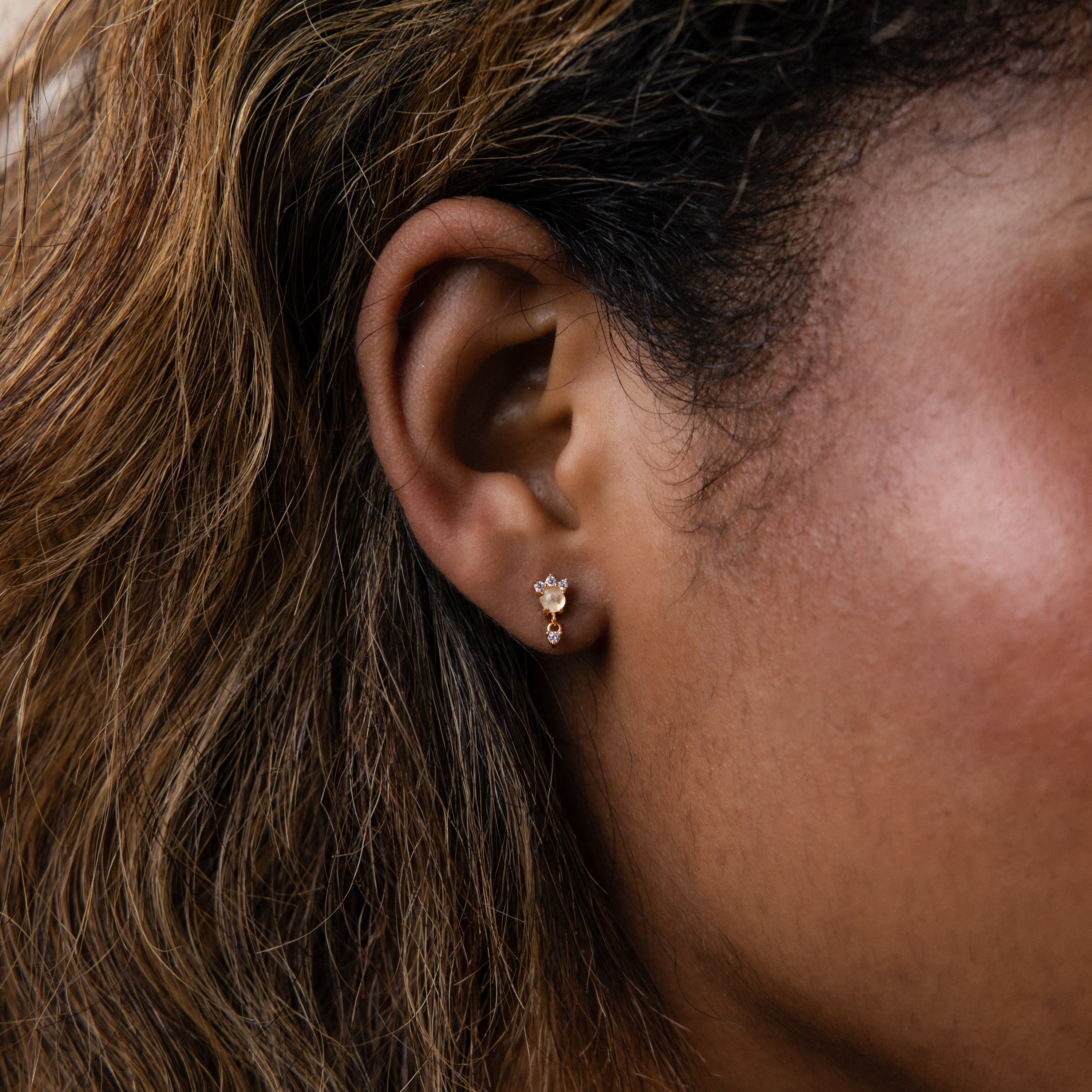 Halo Moonstone Drop Studs