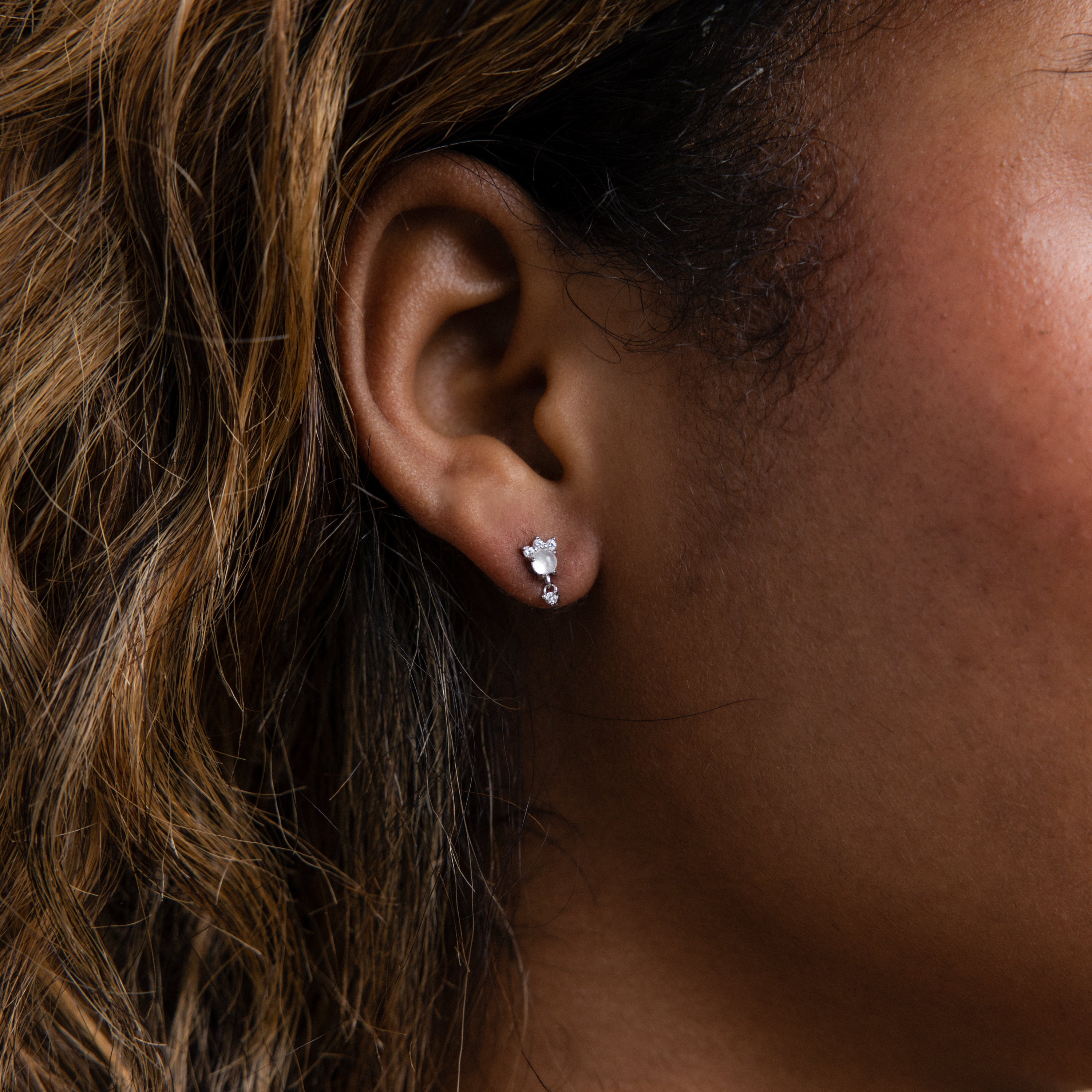 Halo Moonstone Drop Studs