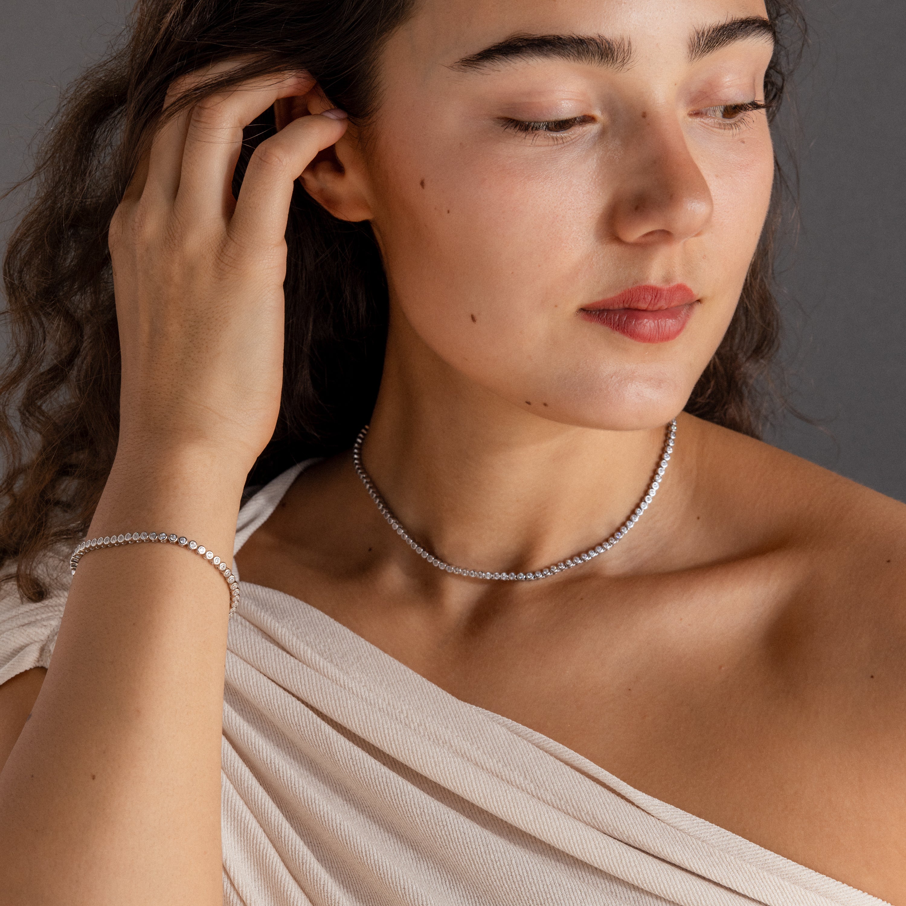 Diamond Bezel Tennis Necklace & Bracelet Set