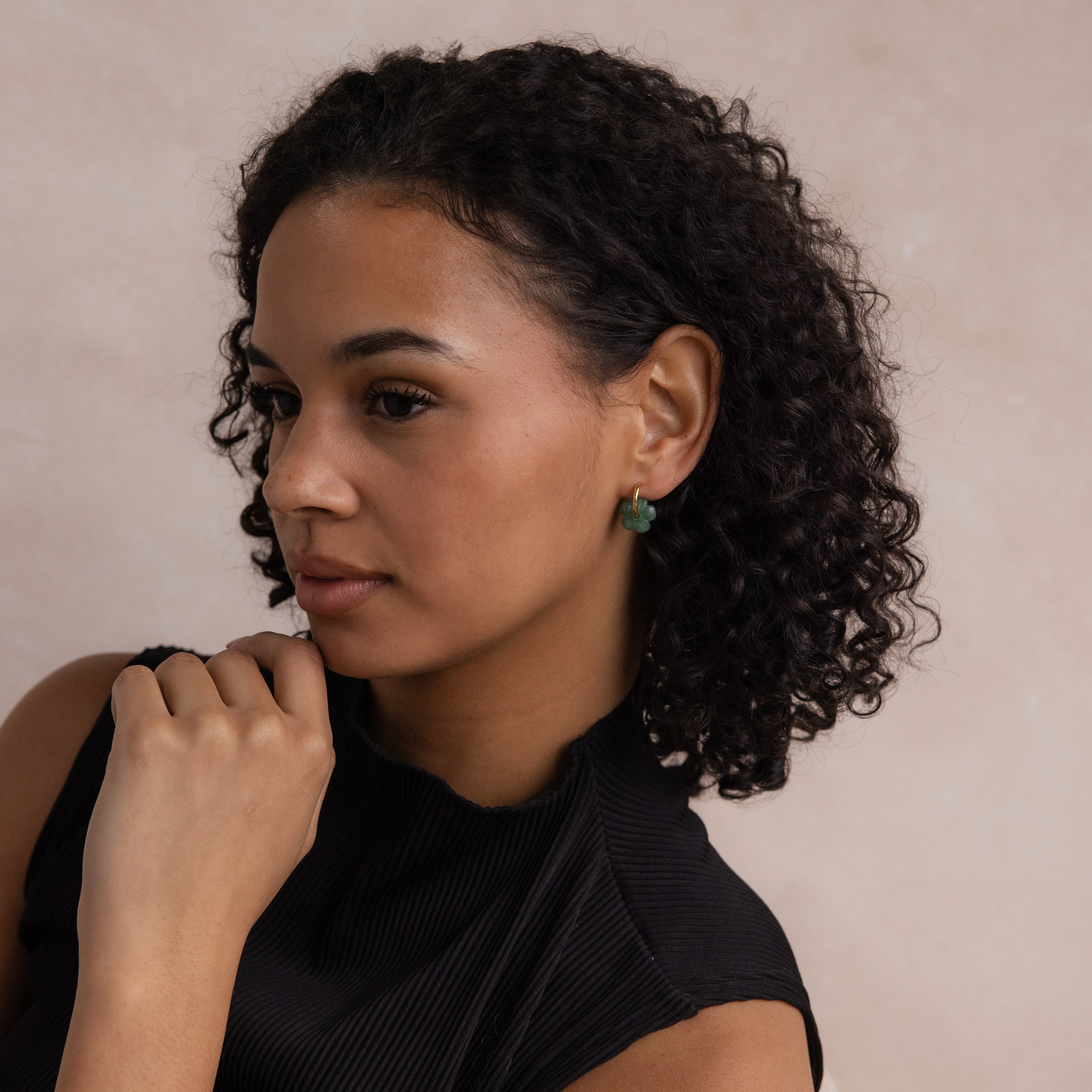 Jade Flower Hoops