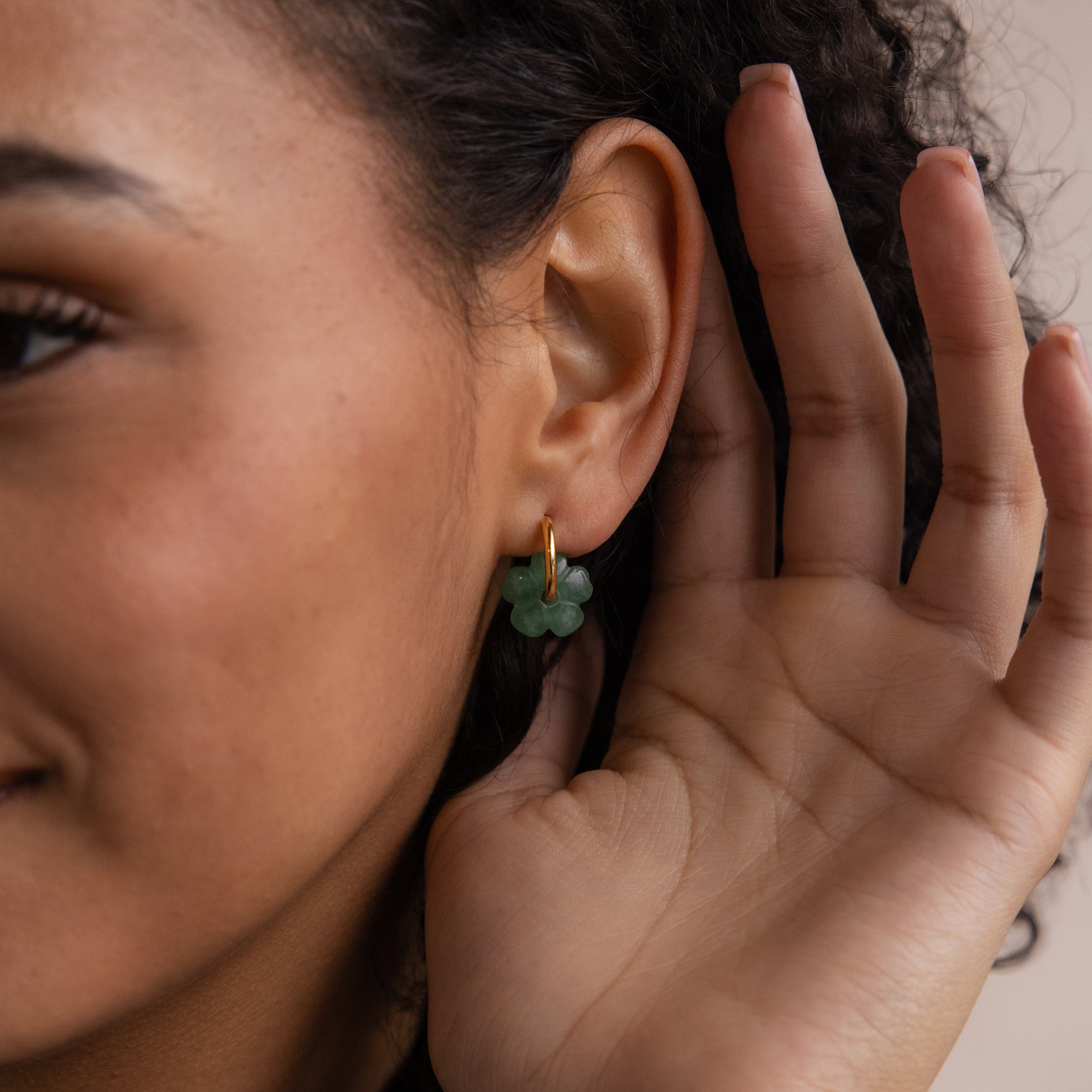 Jade Flower Hoops