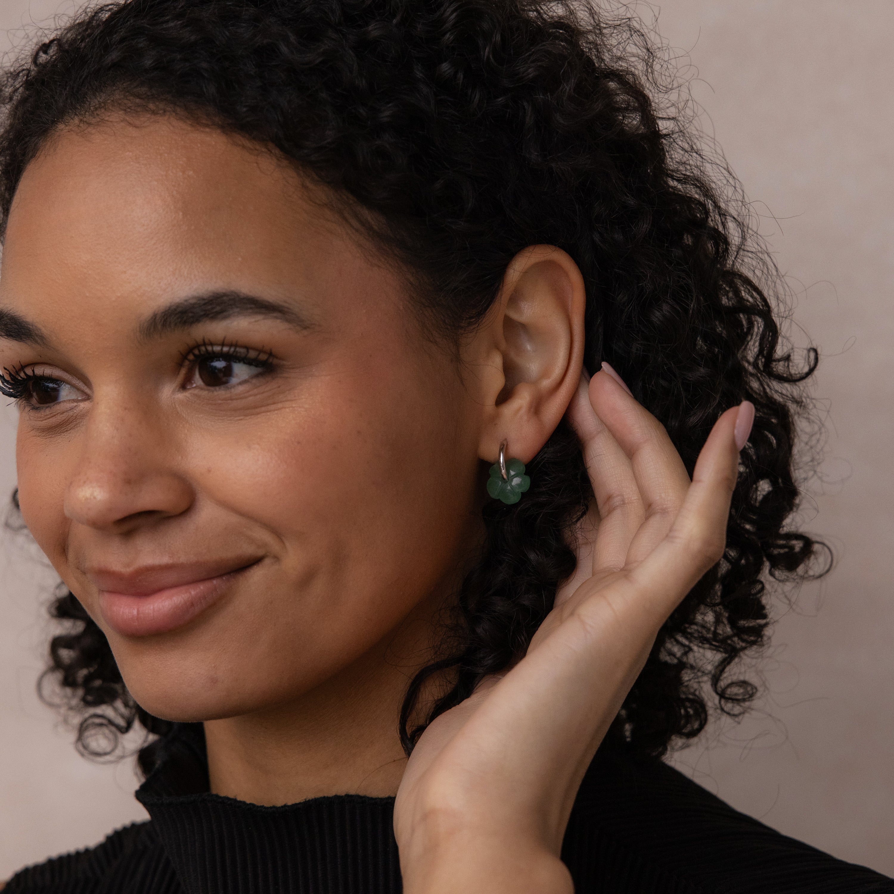 Jade Flower Hoops