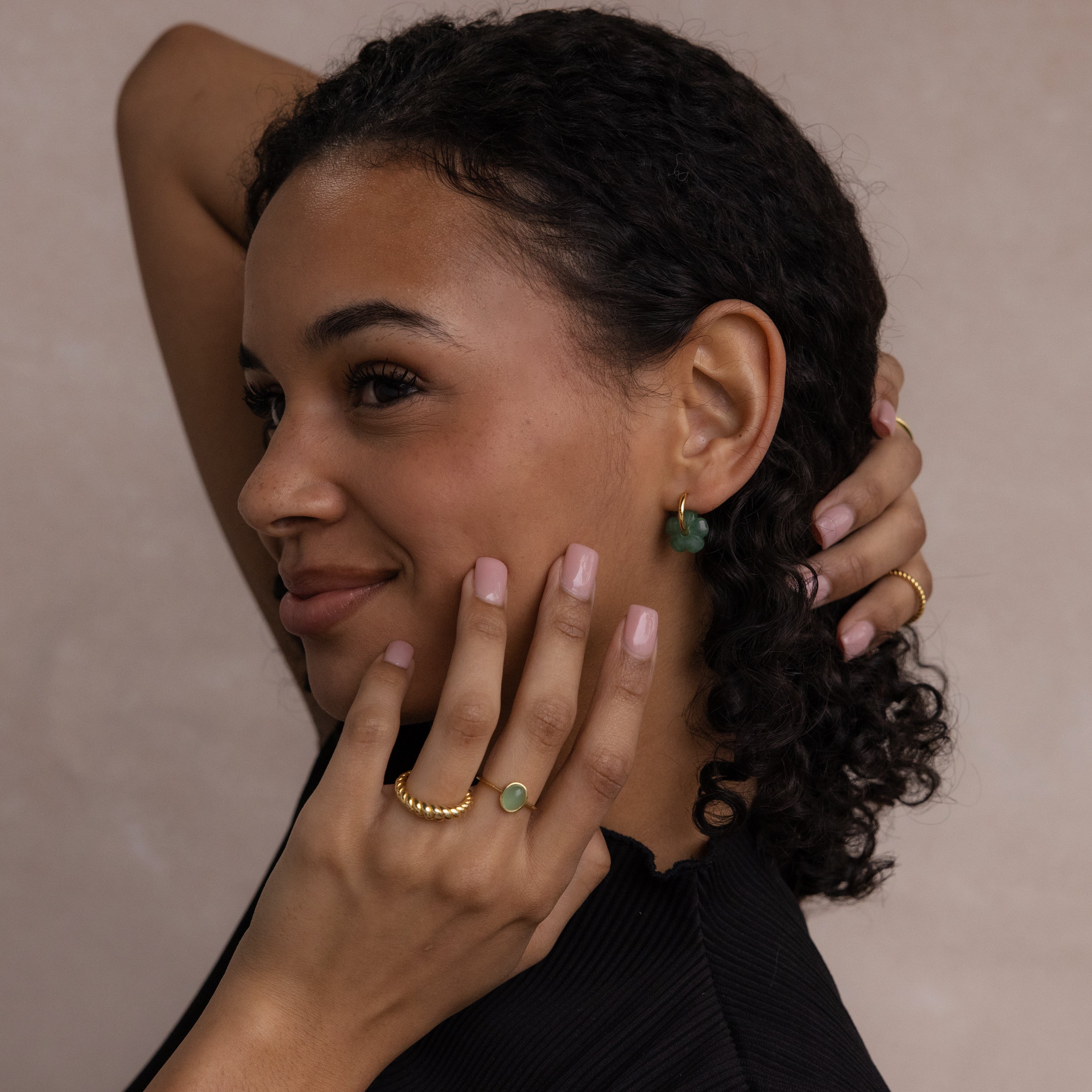 Jade Flower Hoops
