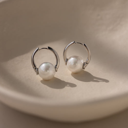 Bold Round Pearl Hoops