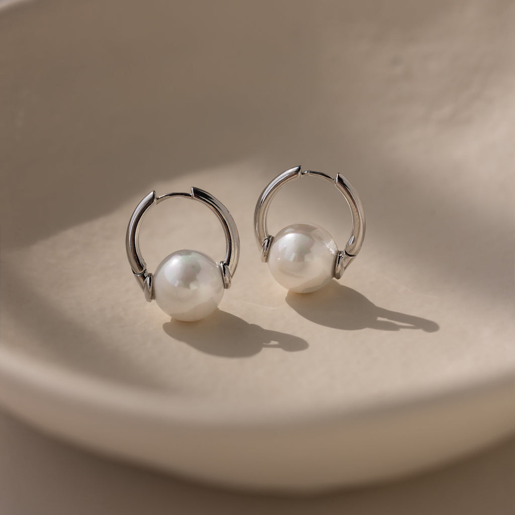 Bold Round Pearl Hoops