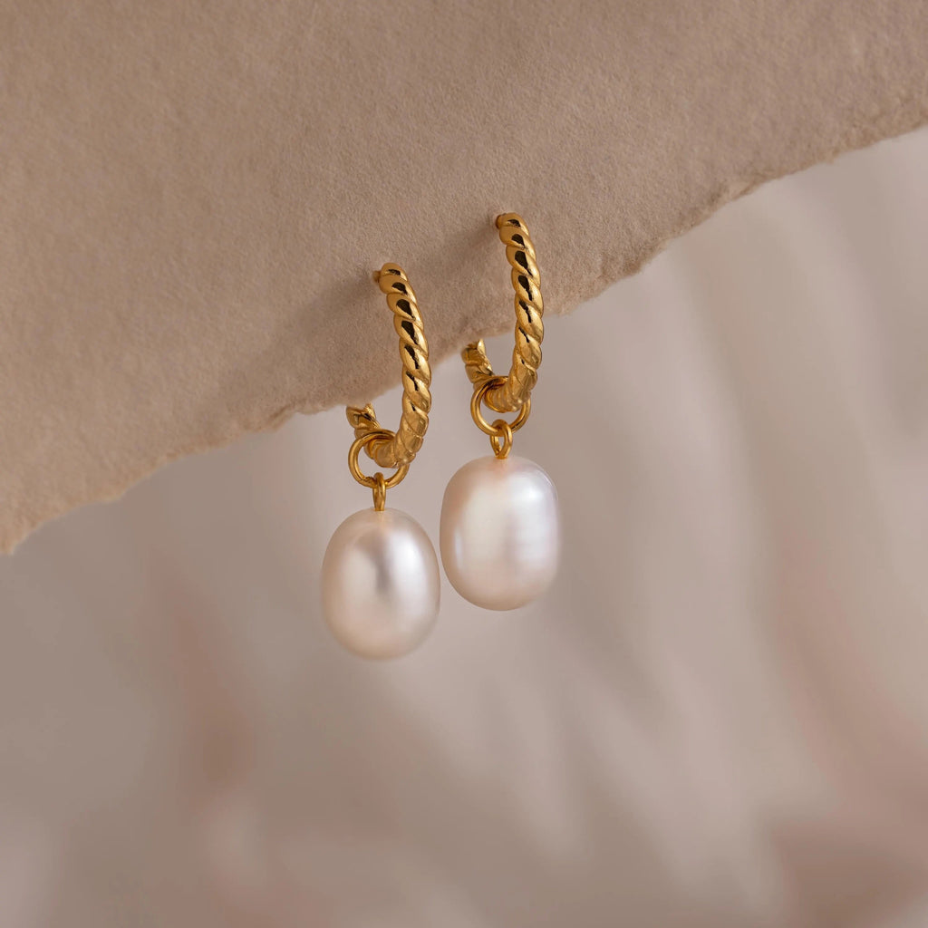 Twisted Pearl Hoops