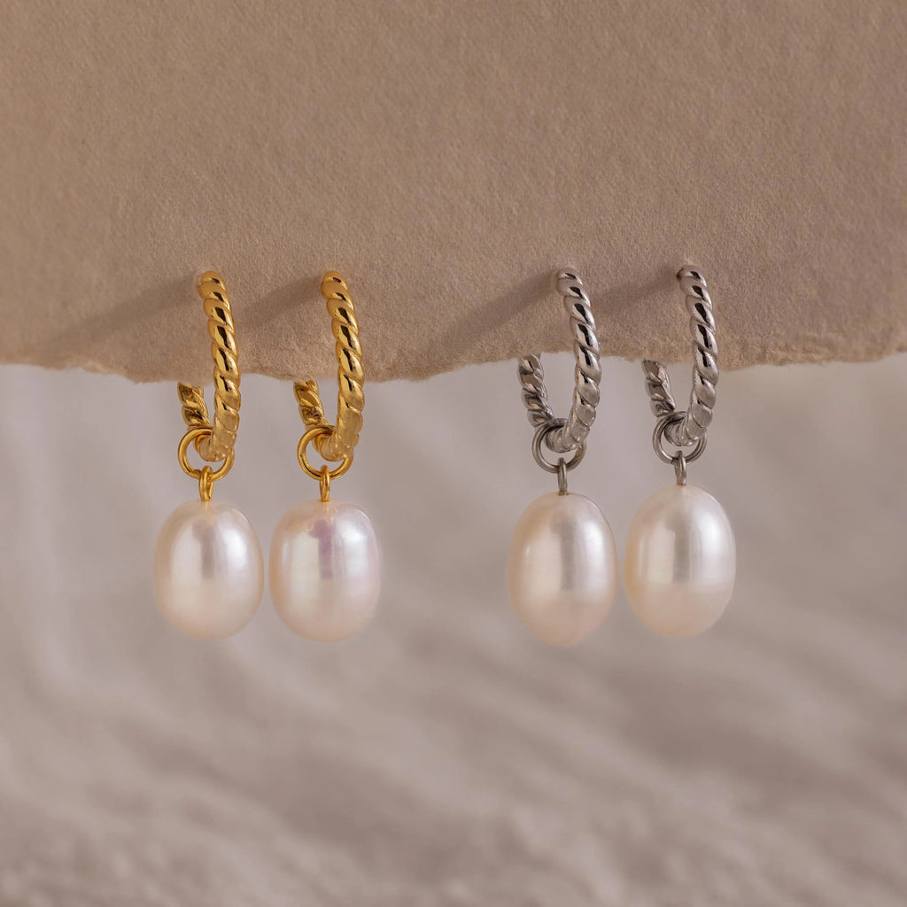 Twisted Pearl Hoops