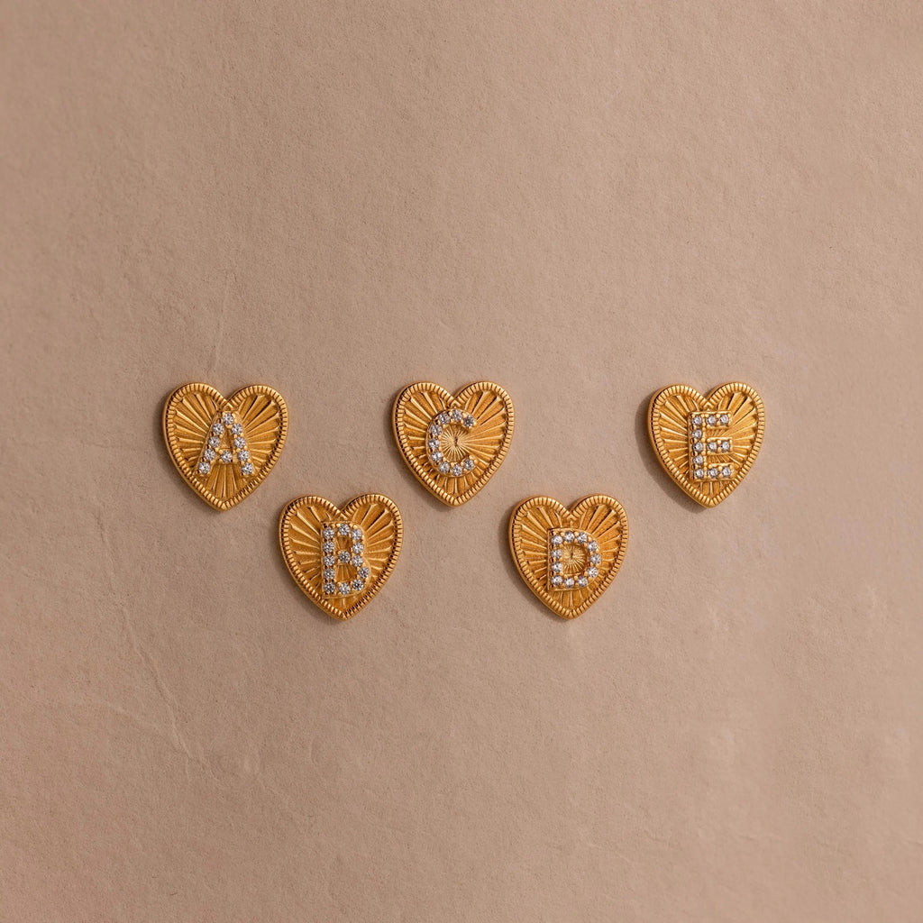 Ribbed Heart Initial Studs
