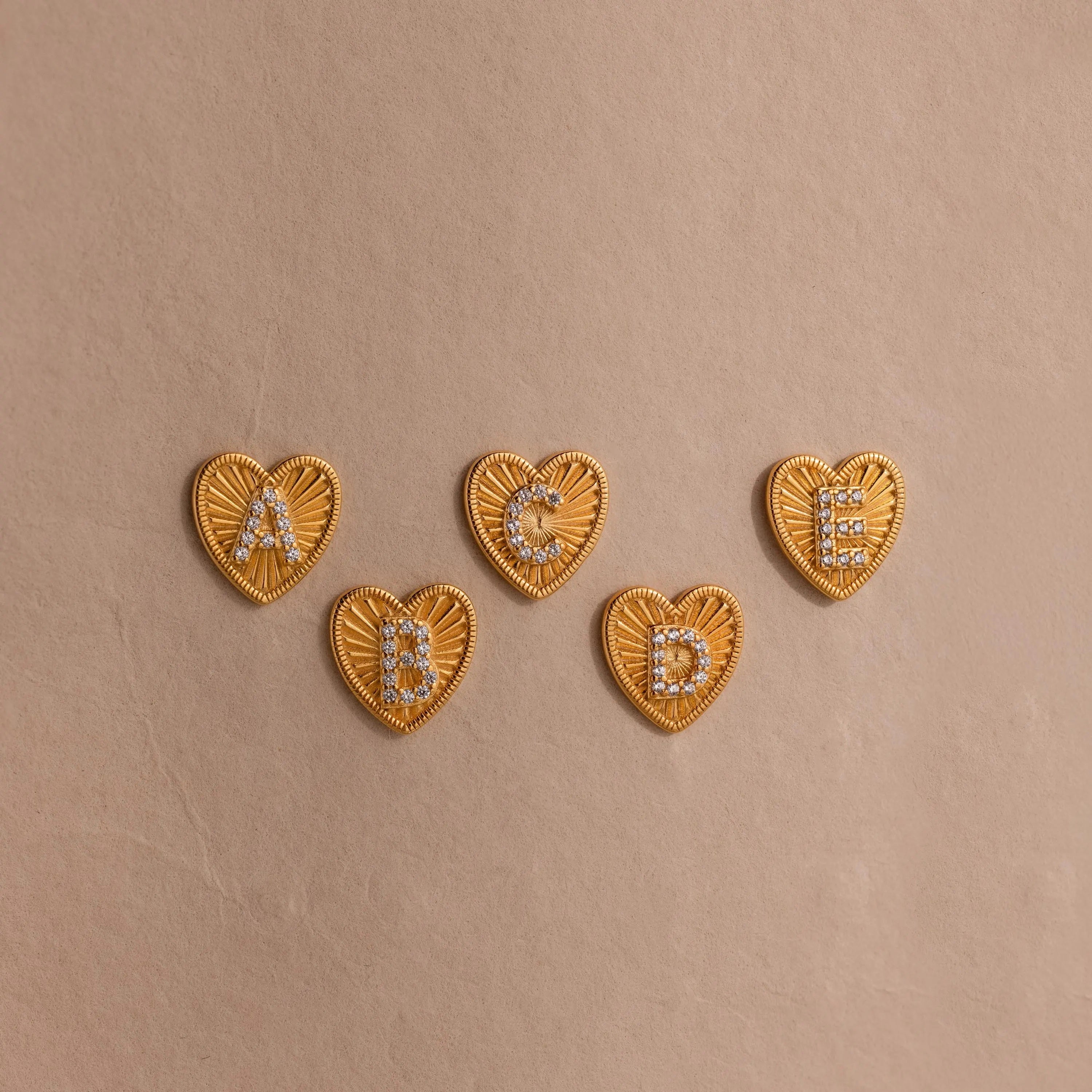 Ribbed Heart Initial Studs