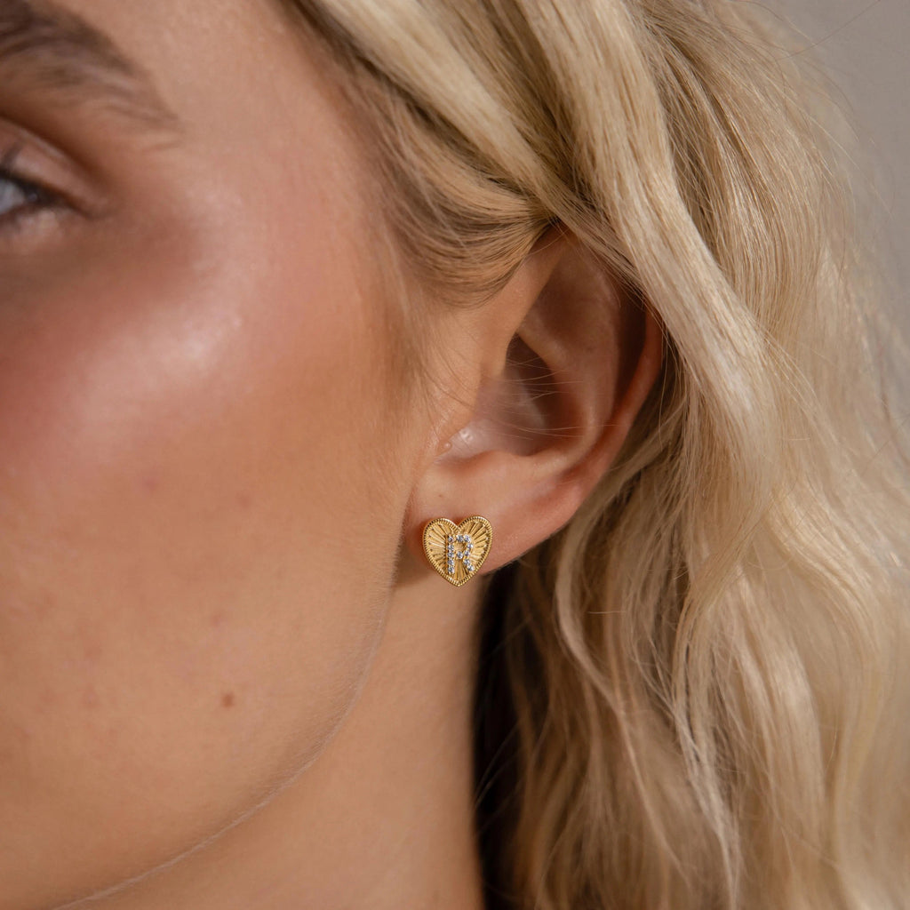 Ribbed Heart Initial Studs