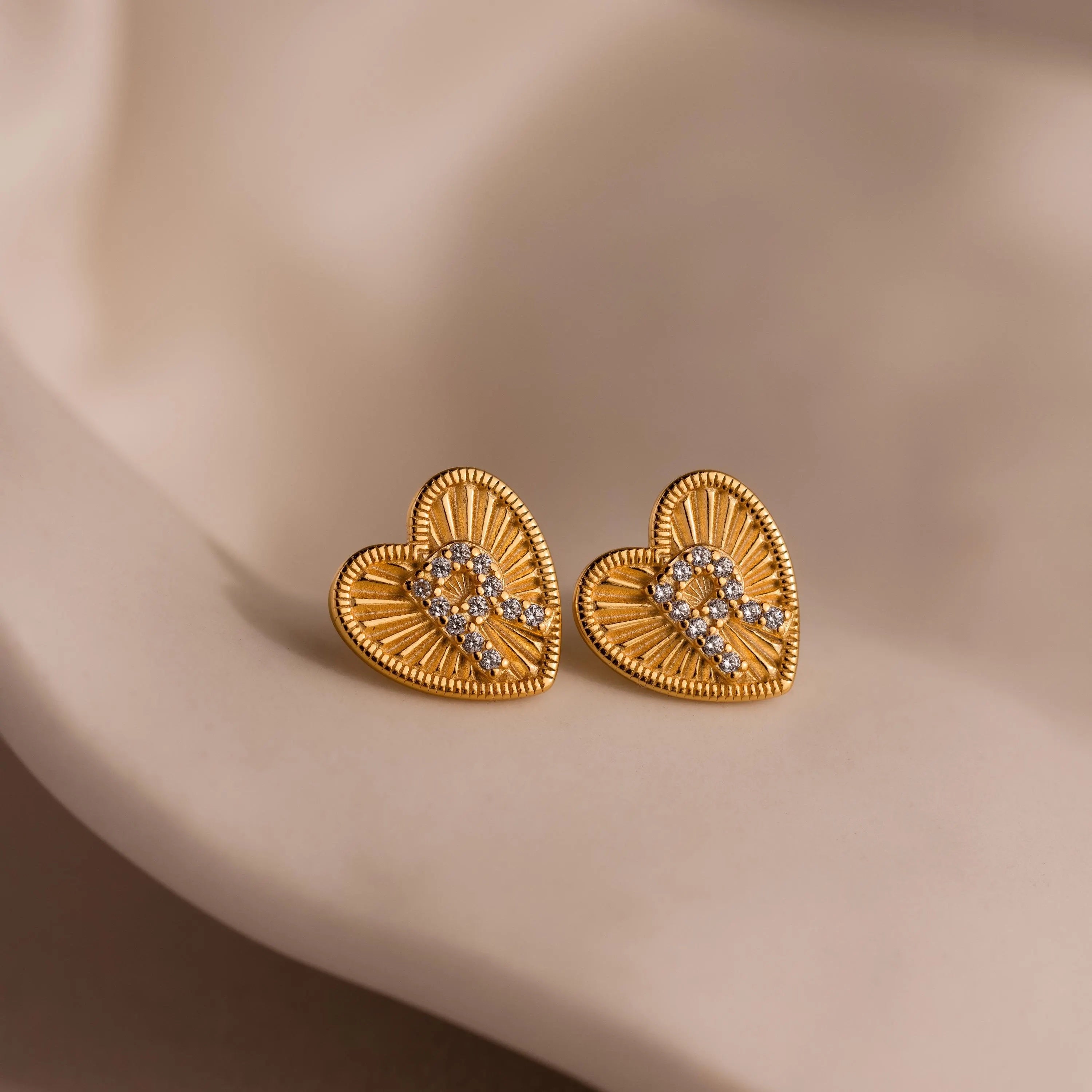 Ribbed Heart Initial Studs
