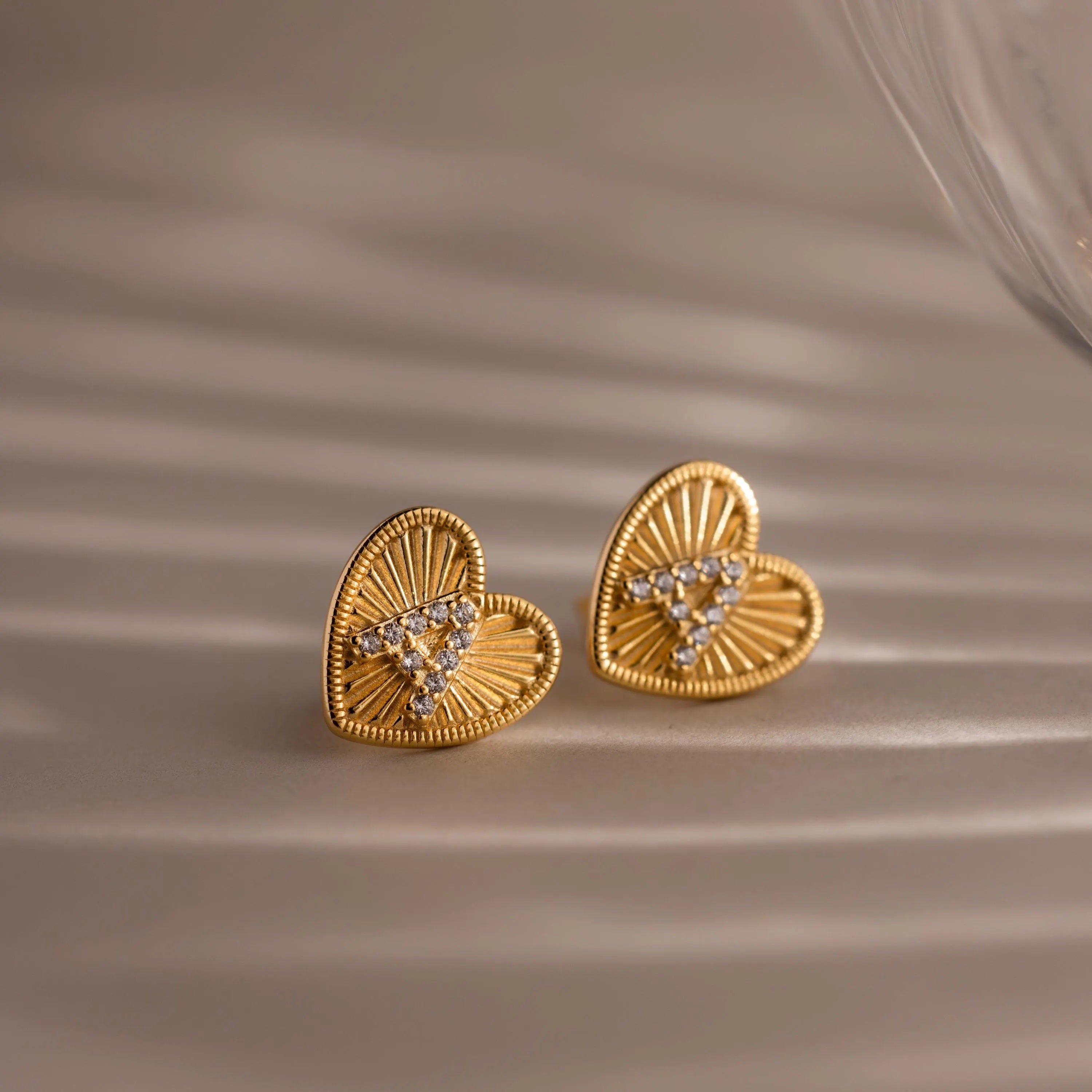 Ribbed Heart Initial Studs