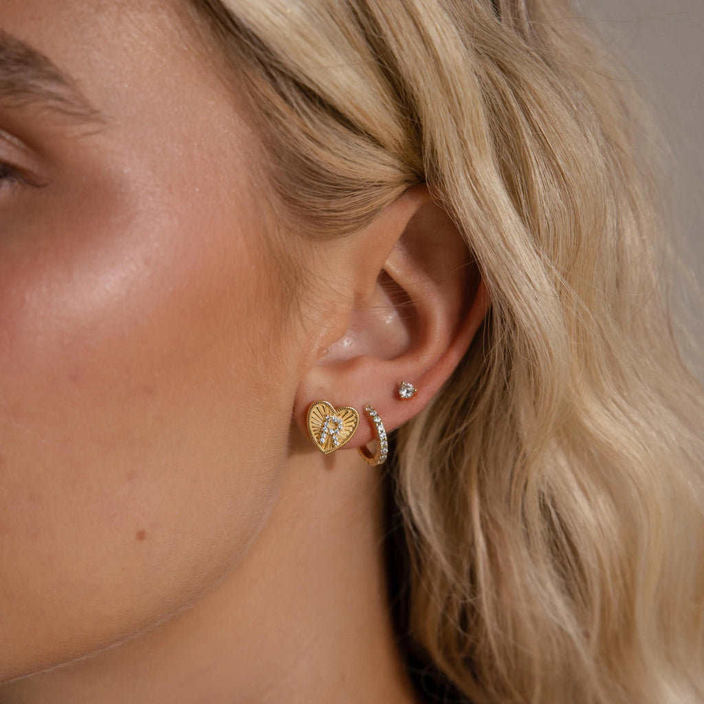 Ribbed Heart Initial Studs