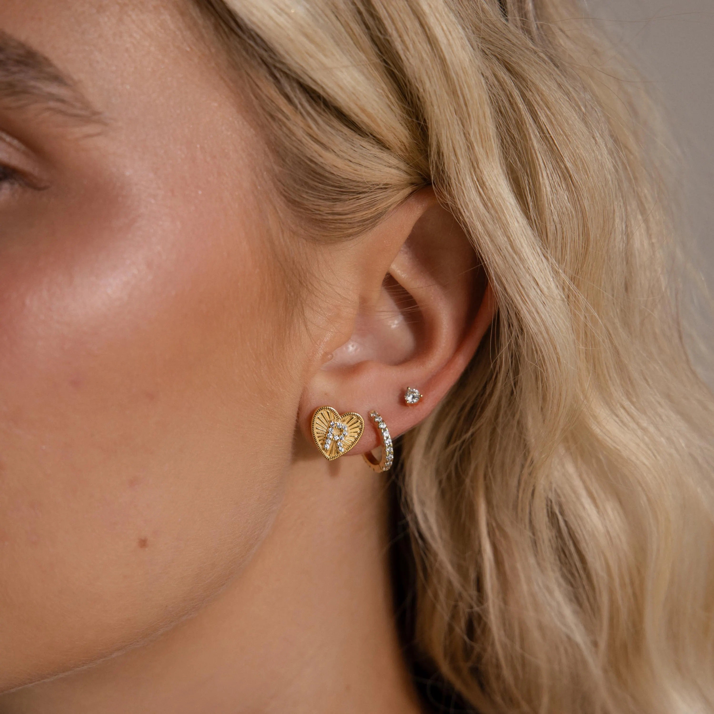 Ribbed Heart Initial Studs