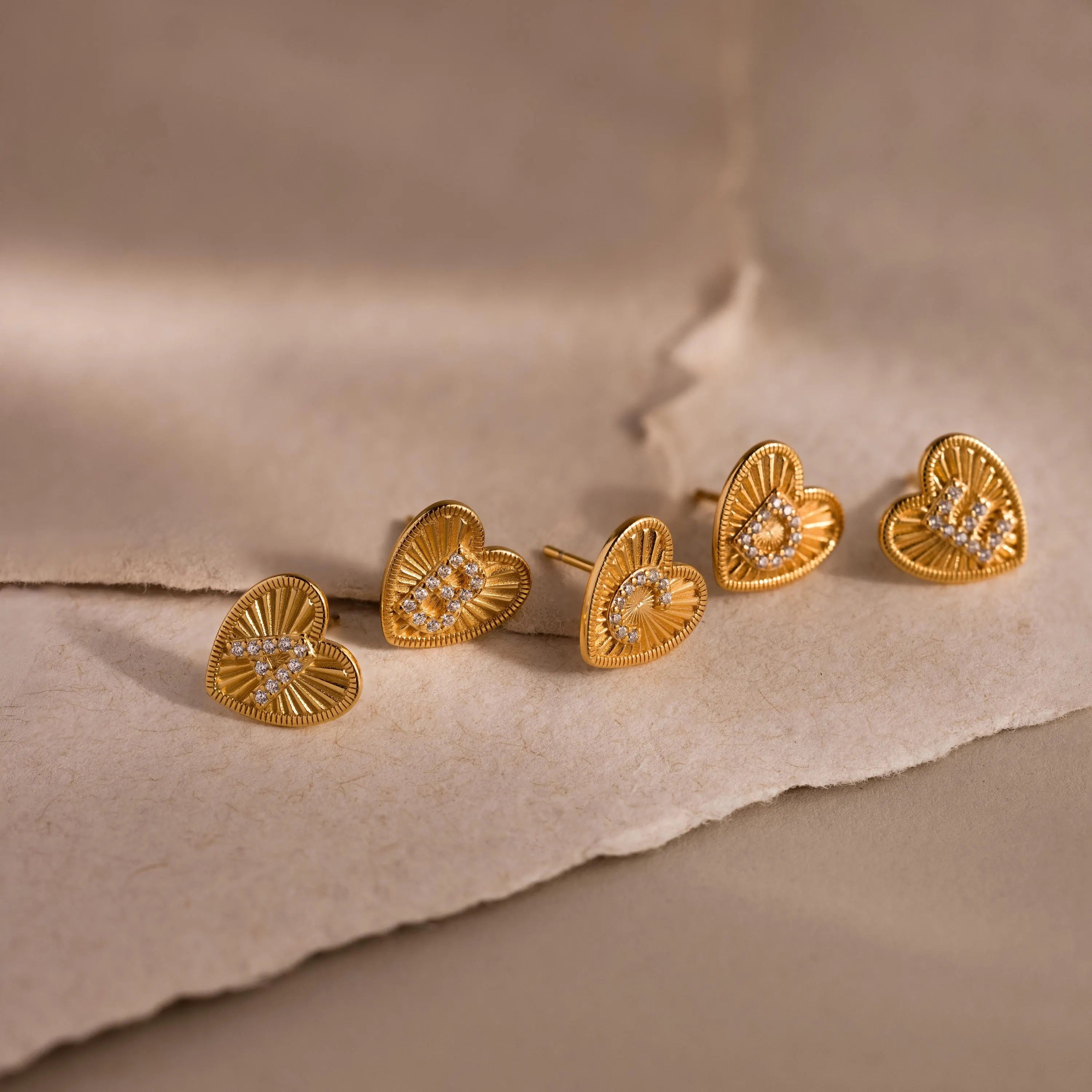 Ribbed Heart Initial Studs