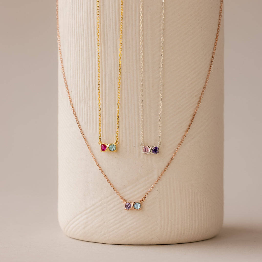 Toi et Moi Infinity Heart Birthstone Necklace
