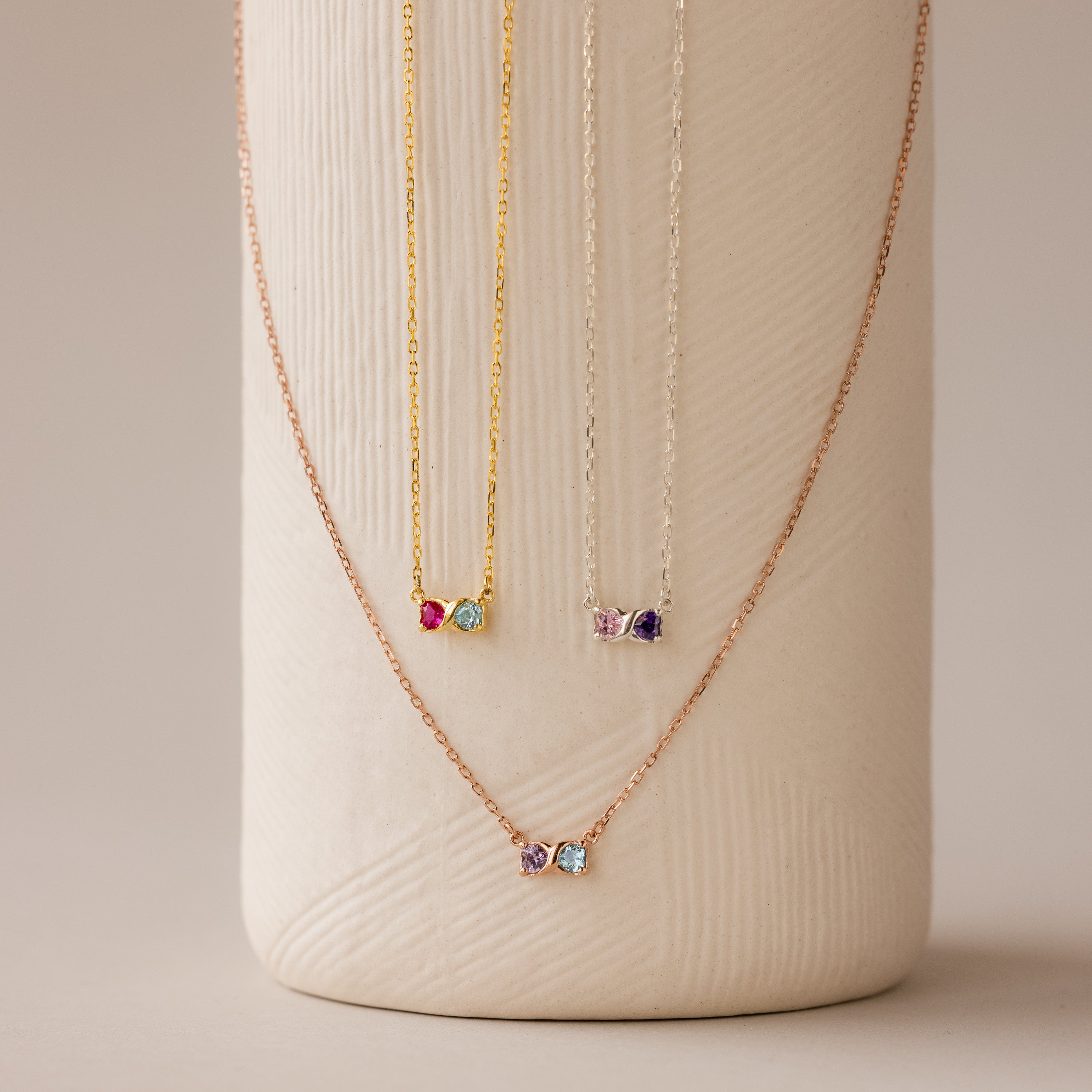 Toi et Moi Infinity Heart Birthstone Necklace