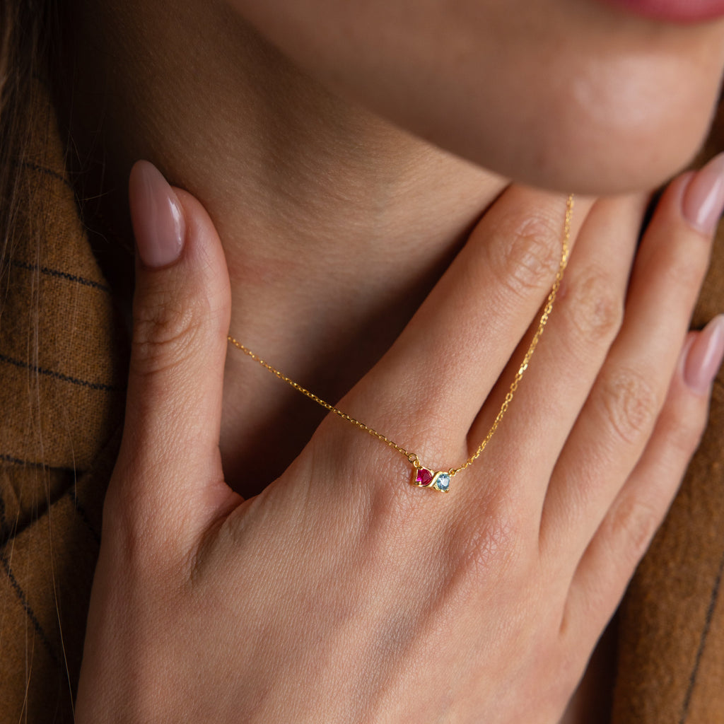 Toi et Moi Infinity Heart Birthstone Necklace