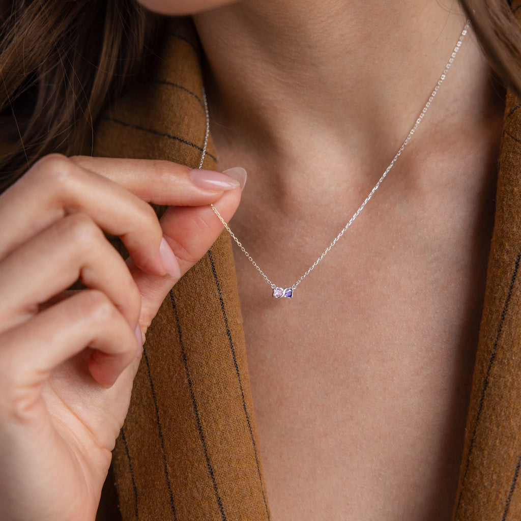 Toi et Moi Infinity Heart Birthstone Necklace